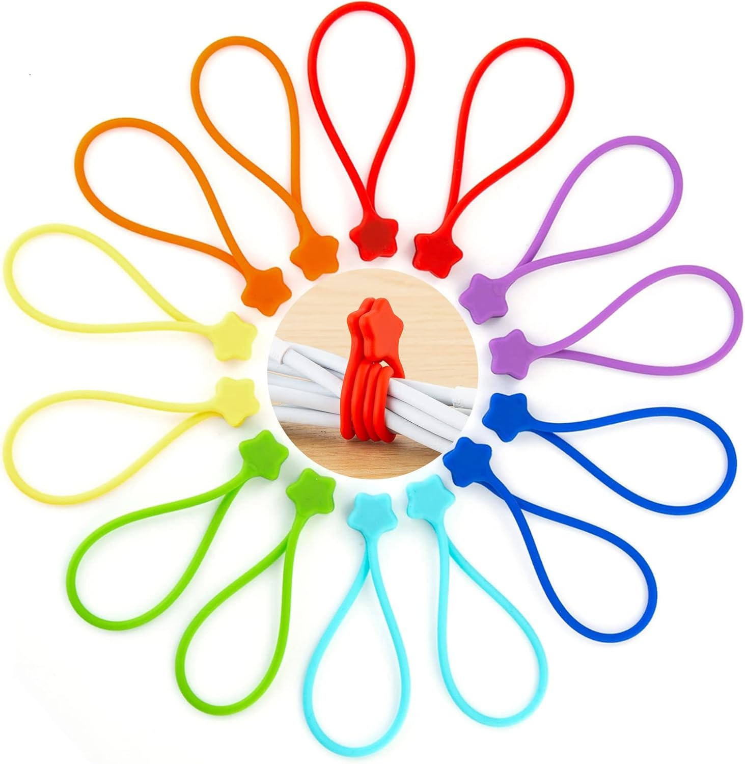 Fironst Strong Magnetic Twist Ties for Bundling and Organizing, Multi-Color Magnet Cord Winder for Cable Management, Hanging & Holding Stuff Silicone Cord Keeper（7 Colors-14Pack） image number 3