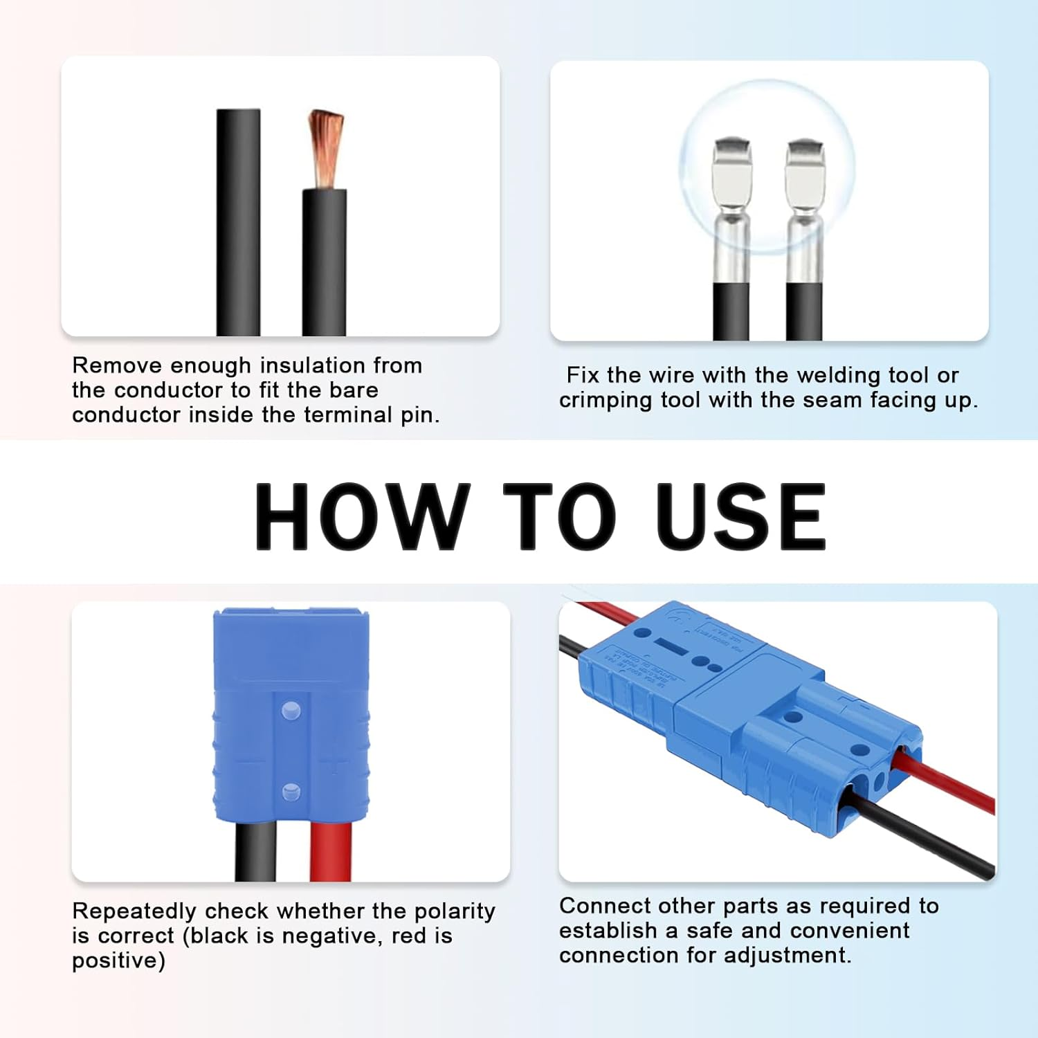 2 Sets 175A Wire Harness Plug Kit Plug Connectors Compatible with Anderson Battery Power Connectors Plug Wire Connectors Quick Connect Disconnect for Car Bike Motors (Blue) image number 5