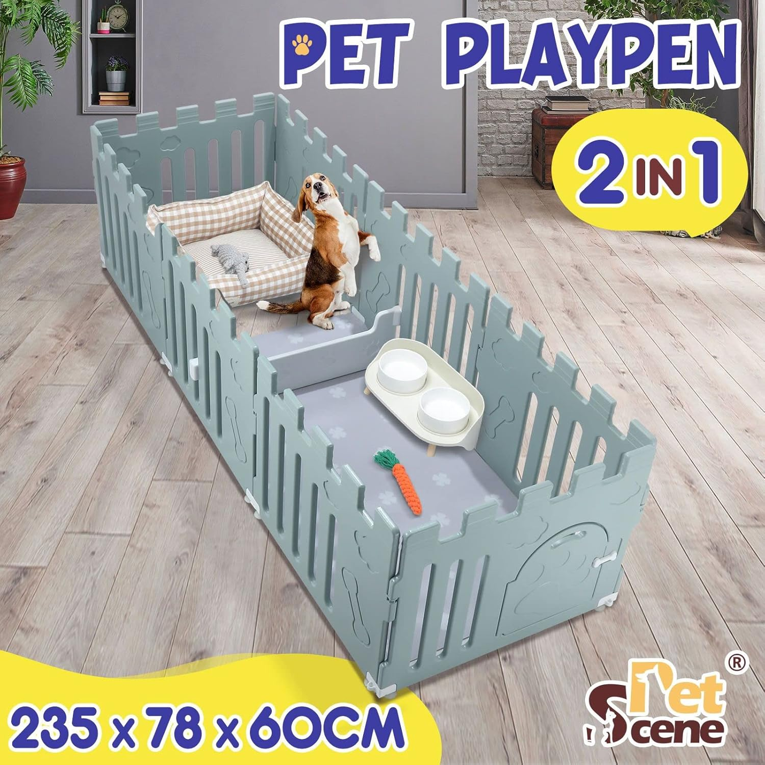 Pet Scene 2In1 Pet Kennel Fence Cage Dog Cat Enclosure Playpen Crate Safety Gate Pet Whelping Box Barrier Puppy Kitten Furniture 8 Panels,Size:235X78X60Cm image number 3