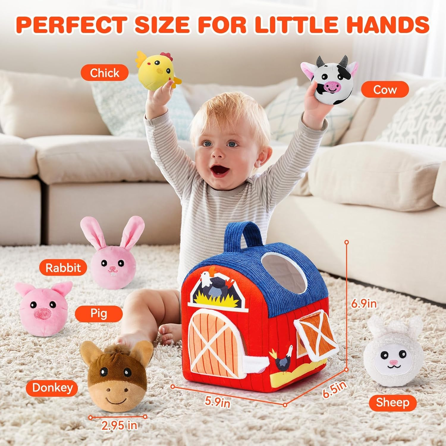 HAOON Baby Toys 6-12 Months, Surprise Barn with Stuffed Farm Animals, Rattle, Crinkle Paper, Mirror, Montessori Toys for 6 Month Old Babies, Sensory Infant Toddlers 1-3 Year, 1 Year Old Boy Girl Gifts image number 4