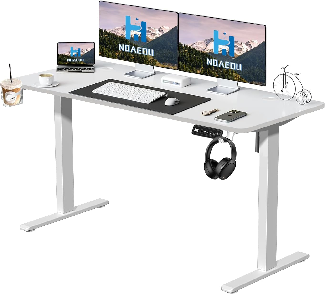 NOAEOU Electric Height Adjustable Standing Desk, 55In X 23.6In Large Sit Stand up Computer Table Workstations for Home Office (Black Carbon Fiber Veneer)