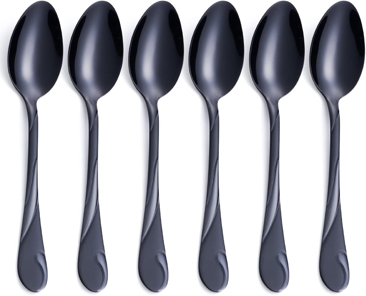 19.3 Cm Stainless Steel Black Dinner Spoon, Metal Soup Spoons Table Spoon Silverware Set of 6, for Home Kitchen Restaurants