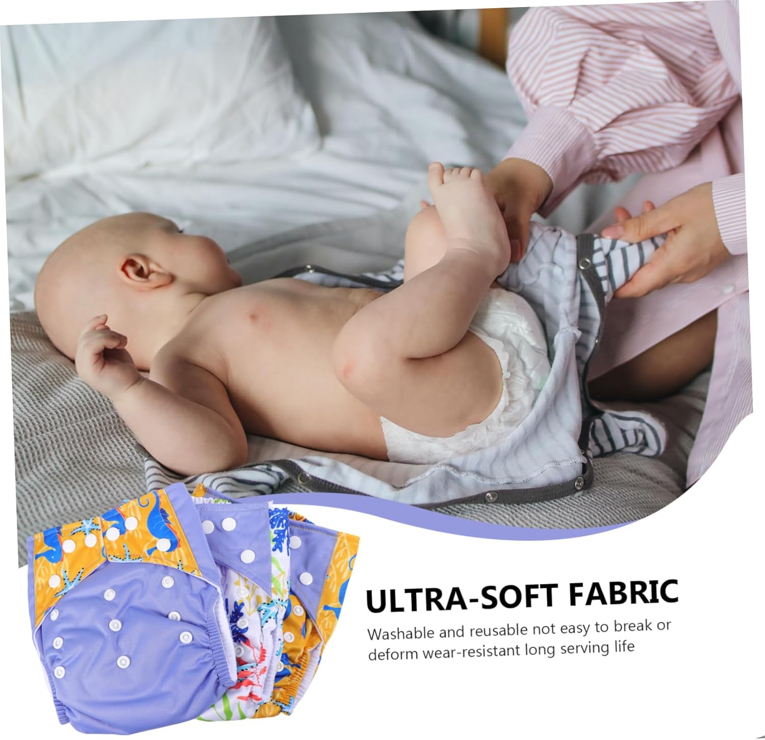 Ibasenice 3Pcs Mum Mum Digital Printed Cloth Diapers Washable Pocket Diaper Comfortable Stylish for Boys Girls image number 3