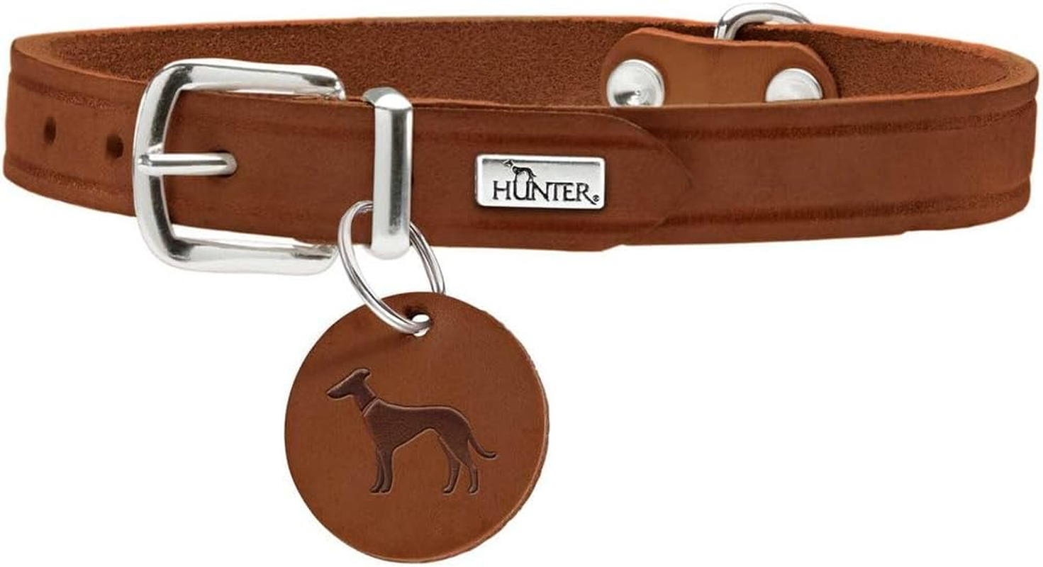HUNTER Aalborg Dog Collar, Colour: Dark Blue, Robust and Durable Leather, Strong Greasing, Ideal for Dog Sports and Everyday Life, with Leather Pendant, Made in Germany, Size: 32