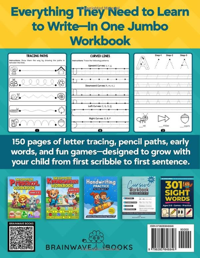 Trace and Write Jumbo Learn-To-Write Workbook for Ages 3&ndash;5: 150 Pages of Pre-Writing Paths, Letter Tracing A&ndash;Z, First Words, and 30+ Fun ... Practice for Preschool, Pre-K & Kindergarten