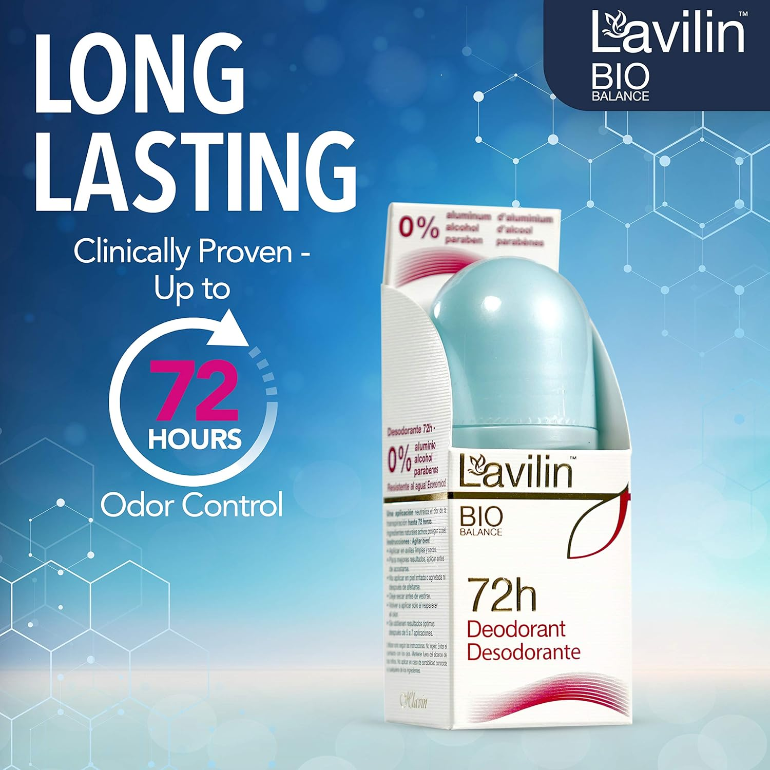 LAVILIN Roll on Deodorant for Women and Men - Aluminum Free Deodorant with up to 72 Hour Long-Lasting Protection and Odor Control &ndash; Alcohol, Paraben and Cruelty FREE Sensitive Skin Deodorant (2 Oz) image number 4