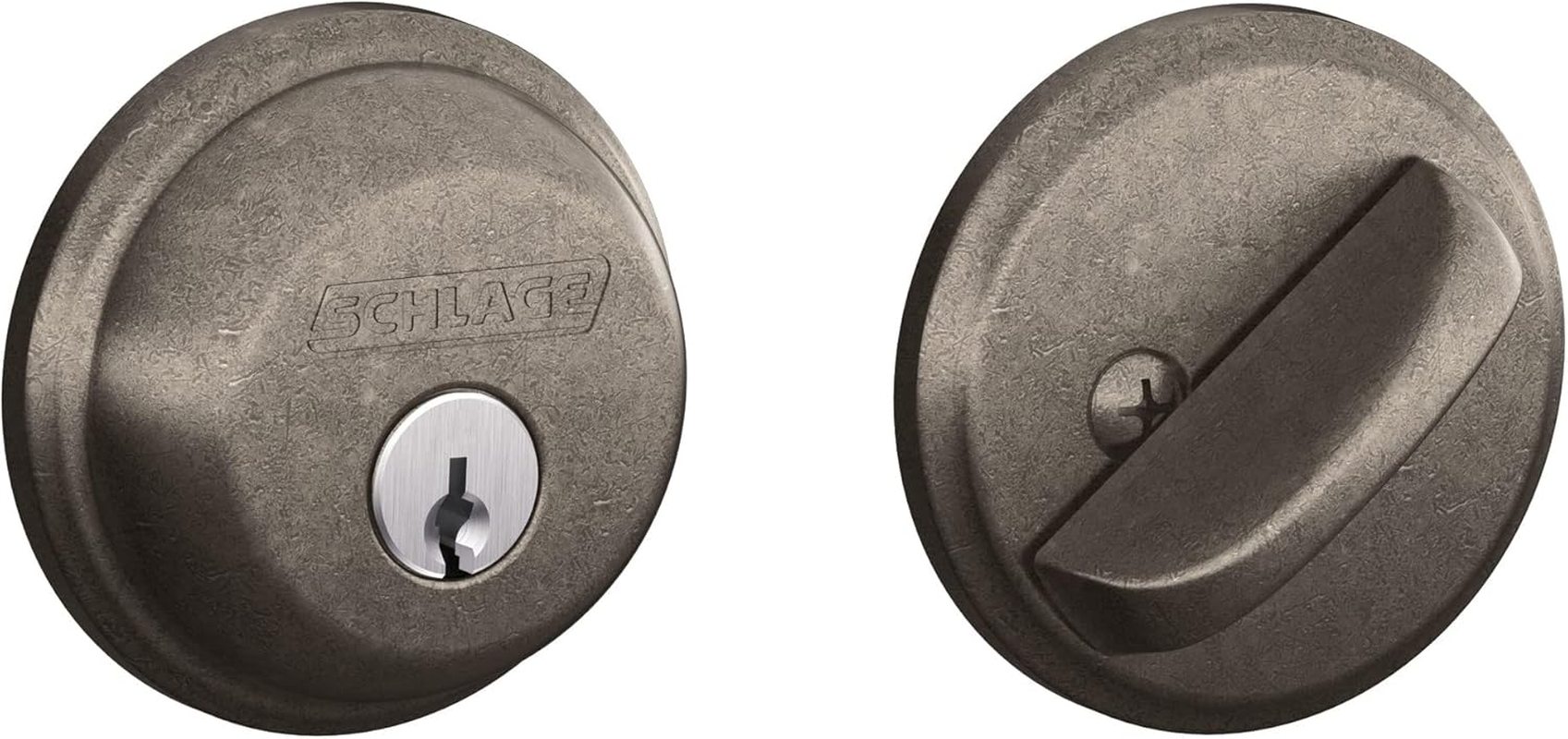 Schlage B60N 621 Single Cylinder Deadbolt, Distressed Nickel image number 1