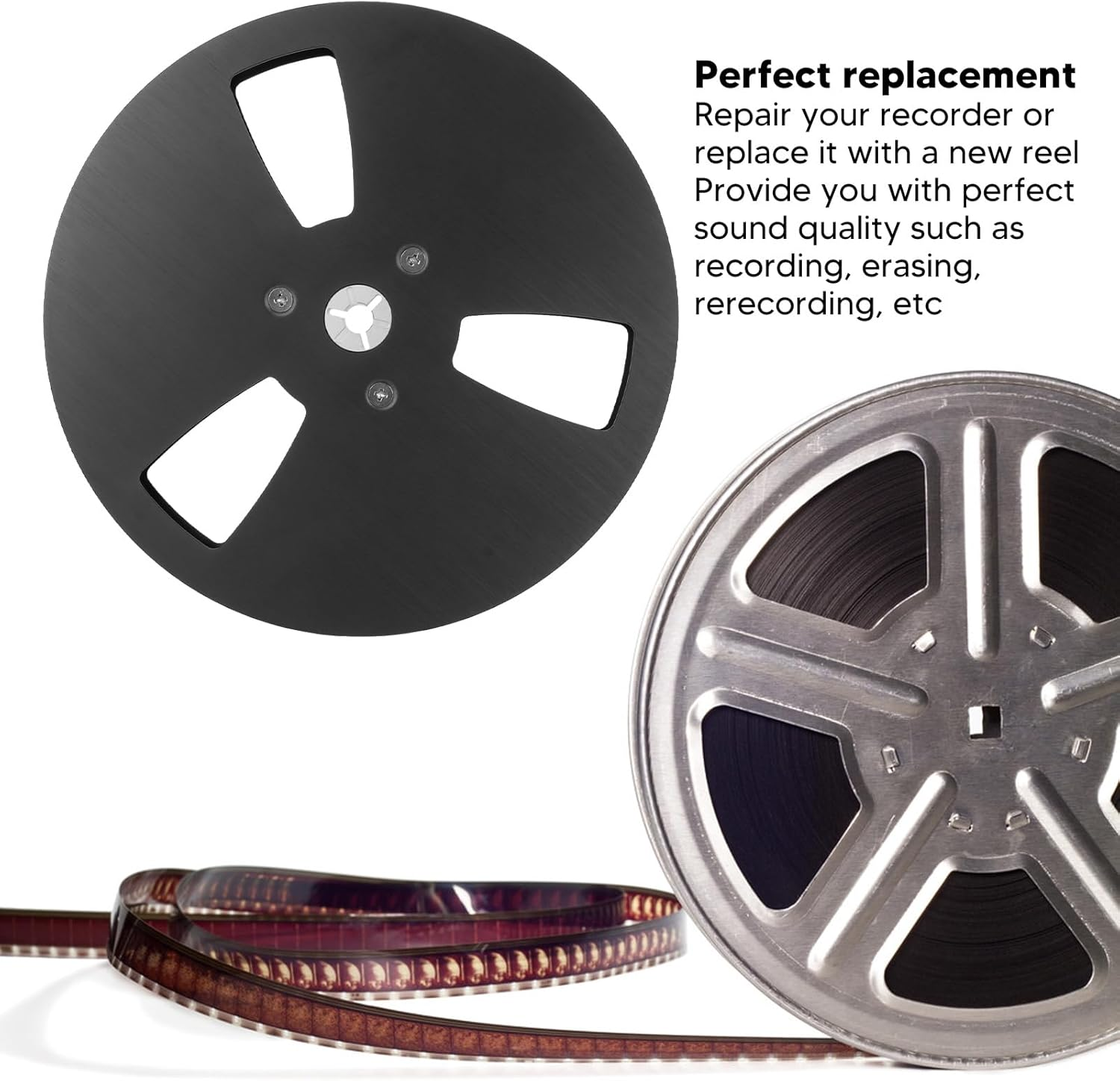 Take up Reel, 7 X 1/4 Empty Take up Reel to Reel Small Hub with 3 Holes, Aluminum Alloy Universal Open Reel Audio Takeup Reel for Recording Nab (Black) image number 3