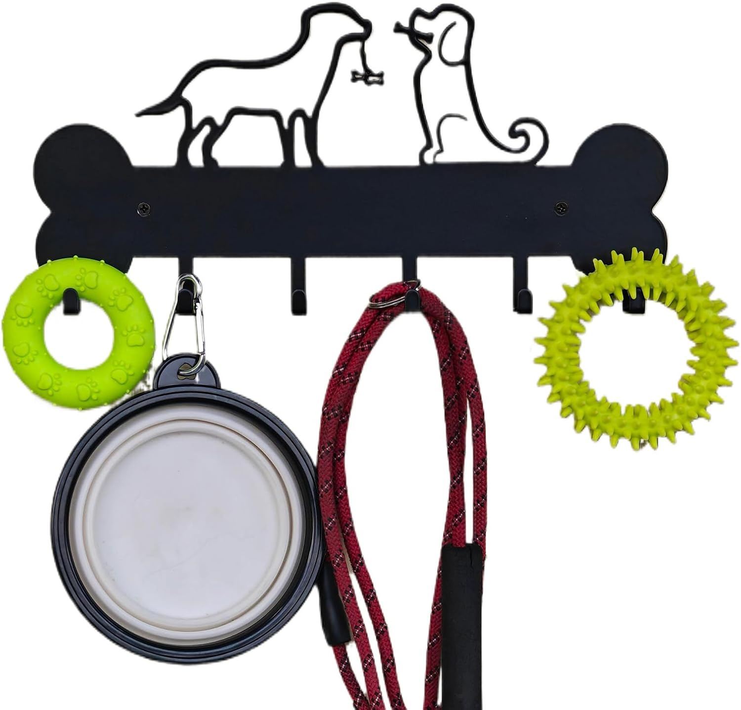 Dog Leash Holder Wall Mount, Dog Supply Organizer with 6 Hooks, Metal Key Hooks for Wall， Wall Storage for Hanging Leash, Vest, Harness, Keys image number 4