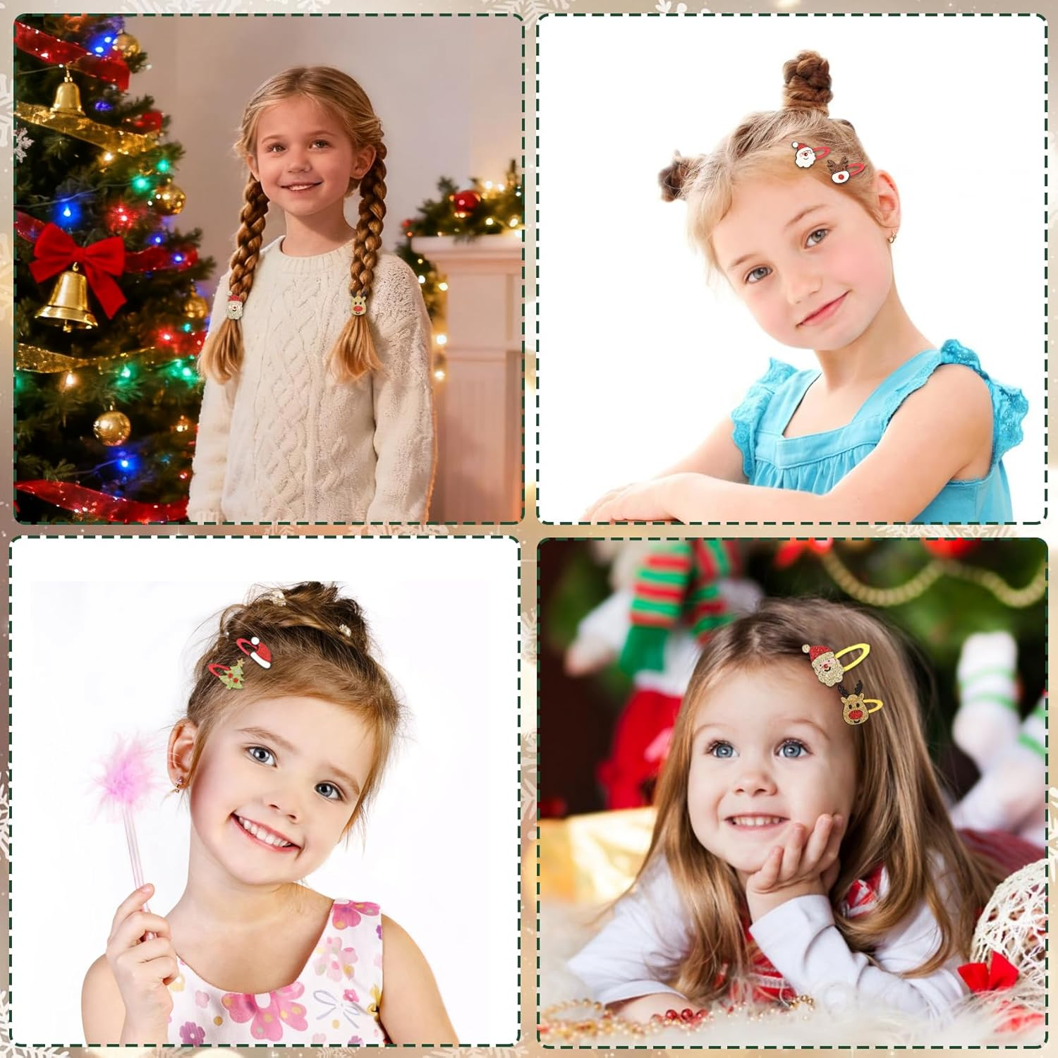 Pack of 12 Hair Clips Christmas Children Glitter Christmas Hair Accessories Cartoon Santa Reindeer Hair Scrunchie Girls Hair Clips for Christmas Party Decoration and Gifts Hair Pins image number 2