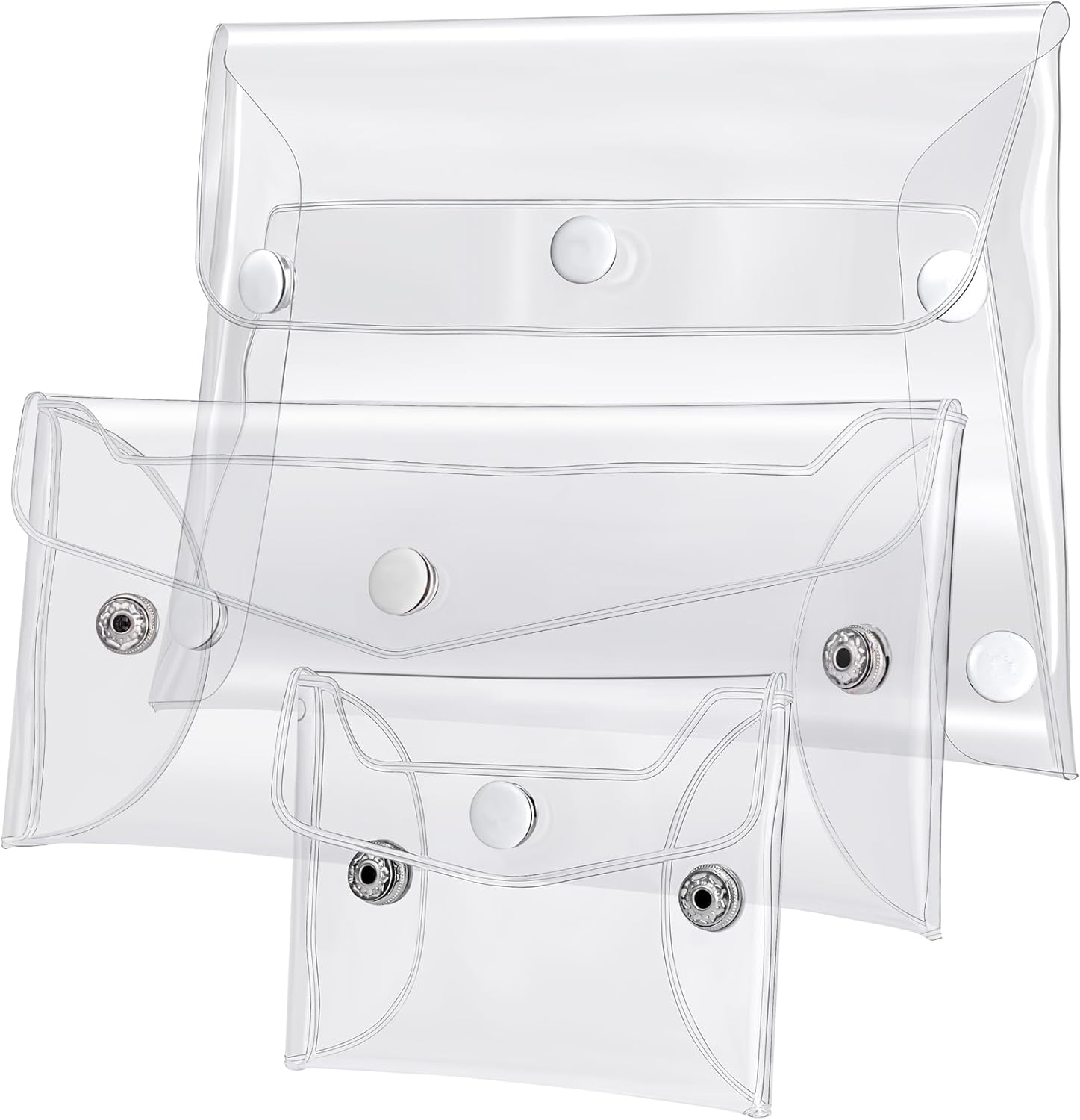 3 Pack Transparent Cosmetic Bags, Different Size Portable Waterproof PVC Makeup Cases Organizers Pouch Carrying Accessories for Lipstick Facial Cleanser Shampoo Storage- Small & Medium & Large, image number 4