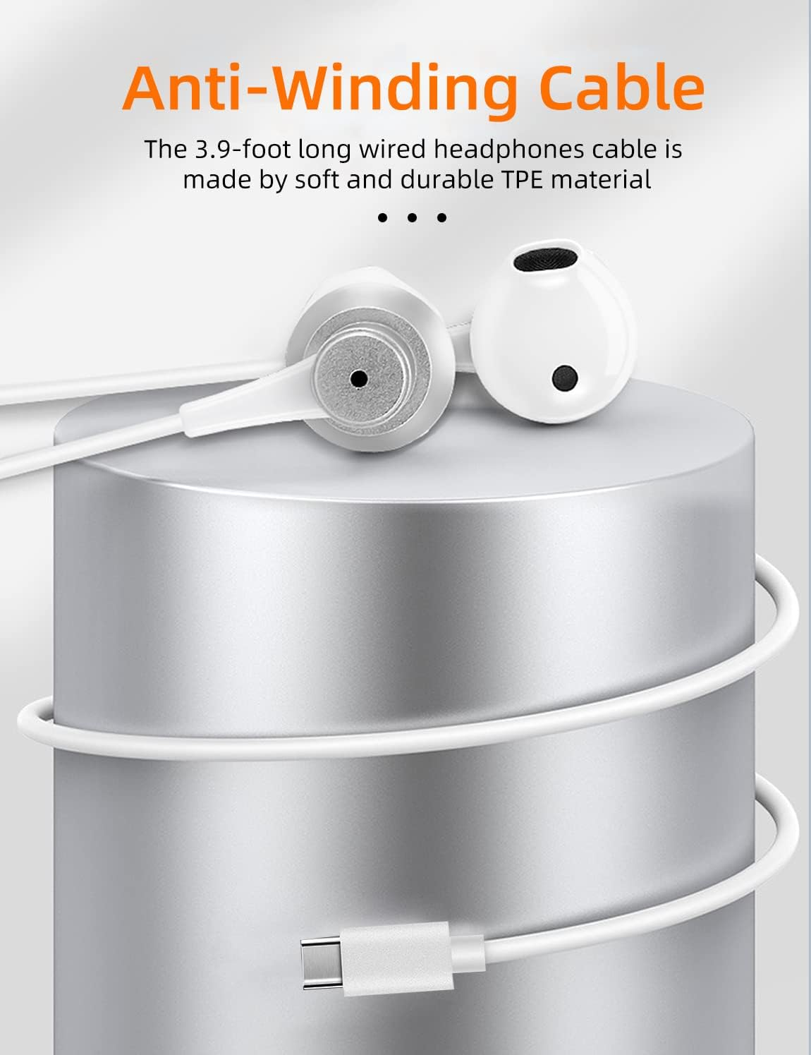 MAS CARNEY TH4 Wired USB Type C Headphones, USB C Earbuds, In-Ear Earphones with Microphone for Samsung S20, Huawei P30 P40, Oppo, Honor, Google Pixel and Other Smartphones with Type-C Interface image number 3