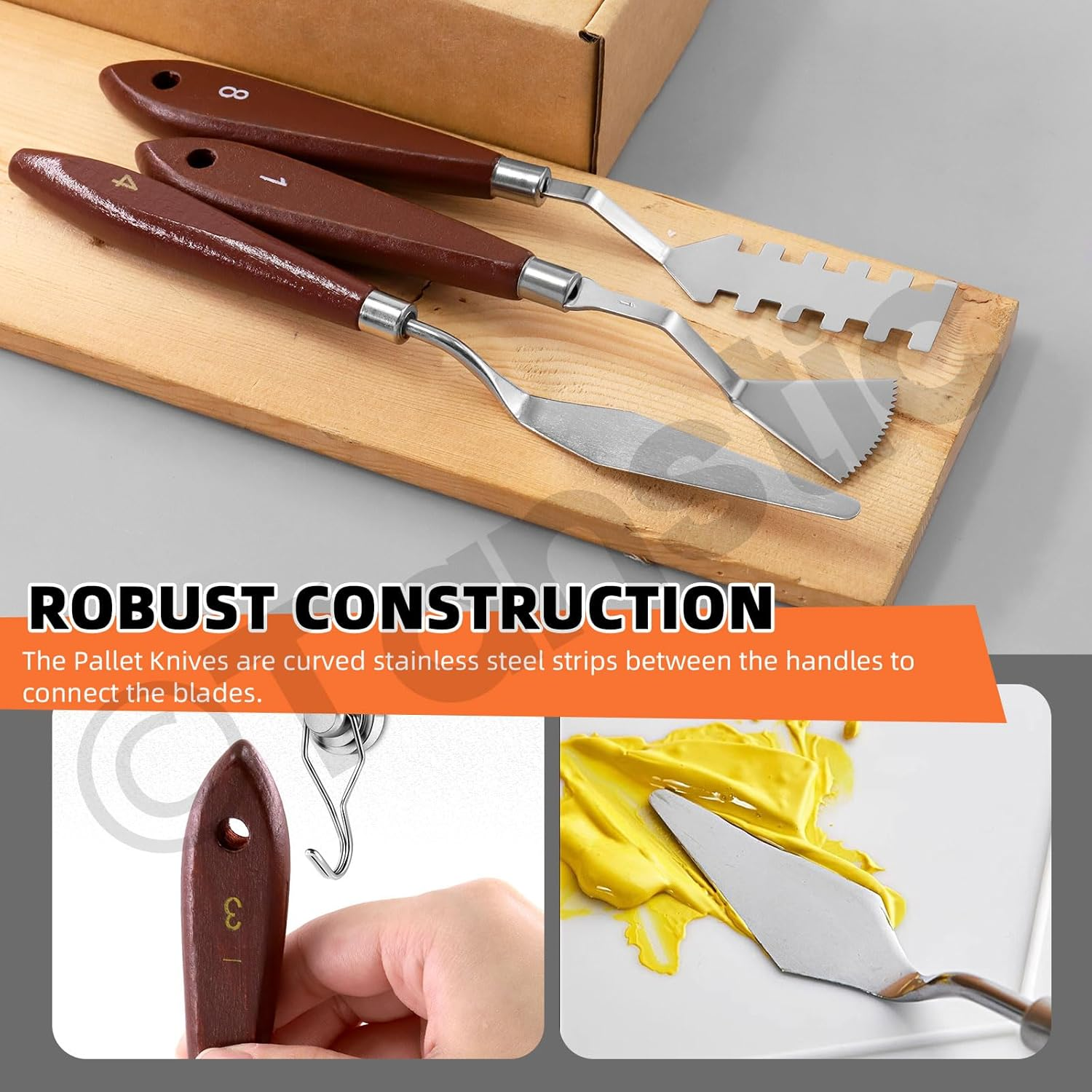 Tanstic 10Pcs Palette Knife Set, Stainless Steel Spatula Painting Knife Painting Mixing Scraper Pallet Knife with Wooden Handle for Color Mixing Oil Painting Supplies image number 4