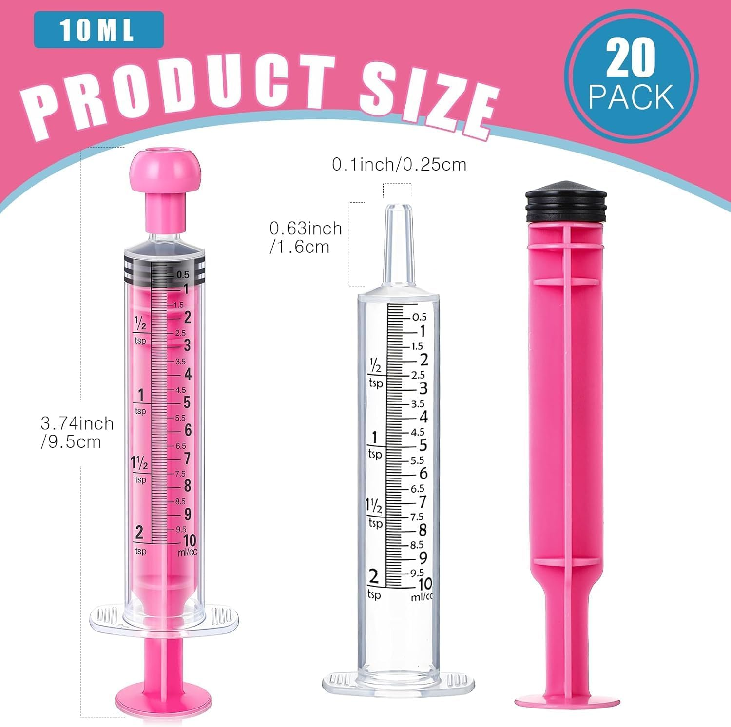 20 Capped Oral Pink Syringes, Sterile, Individually Packaged, for Oral Administration to Infants, Adults, and Animals in Scientific Laboratories, Liquid Distribution (10Ml) image number 4