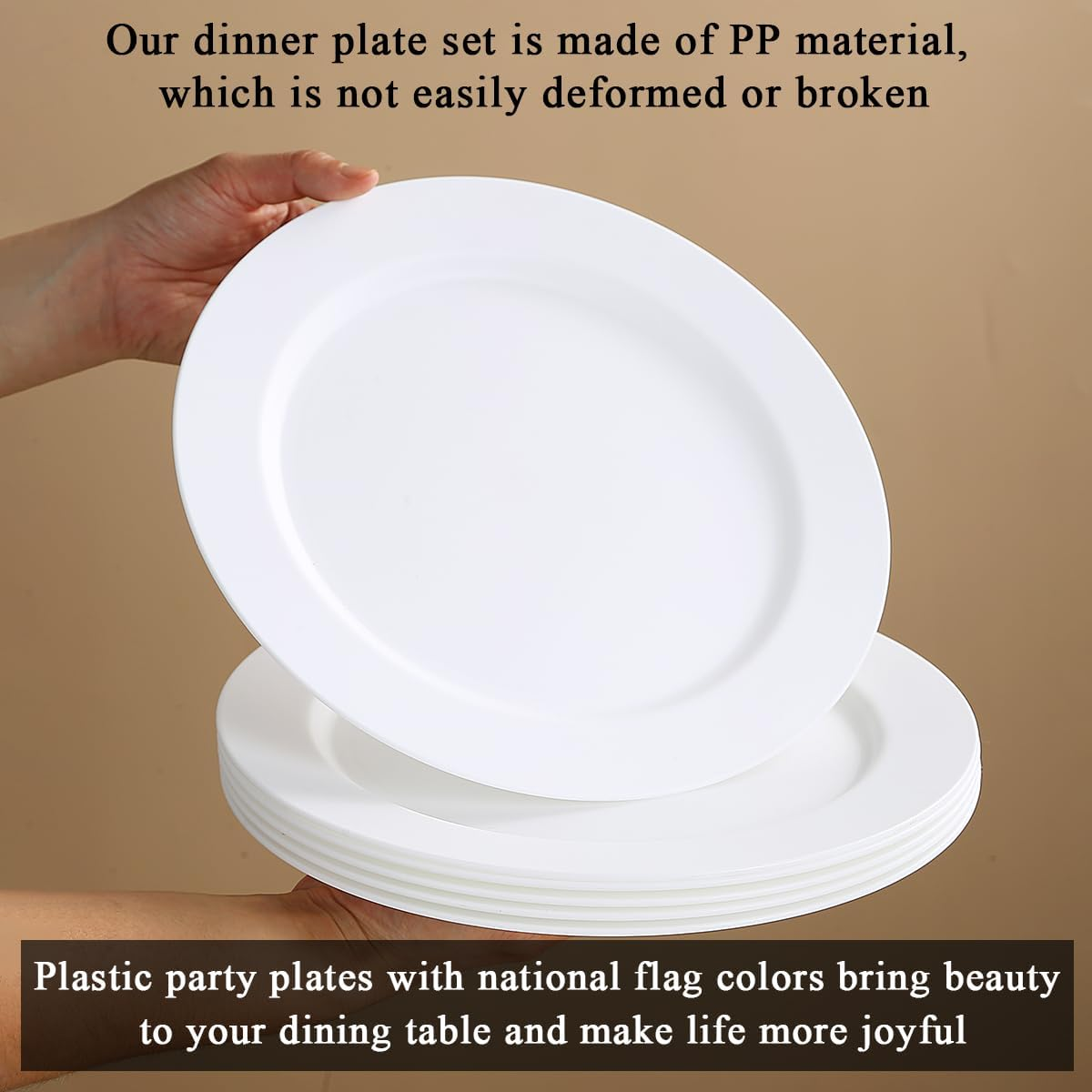 Berglander White Plastic Plates Set of 12 Pieces 10", Reusable and Unbreakable Flat Dinner Plates, Salad Plates, Pasta Bowls, Dishes Set Easy to Carry for Home, Garden, Picnic, Camping, Outdoor image number 4