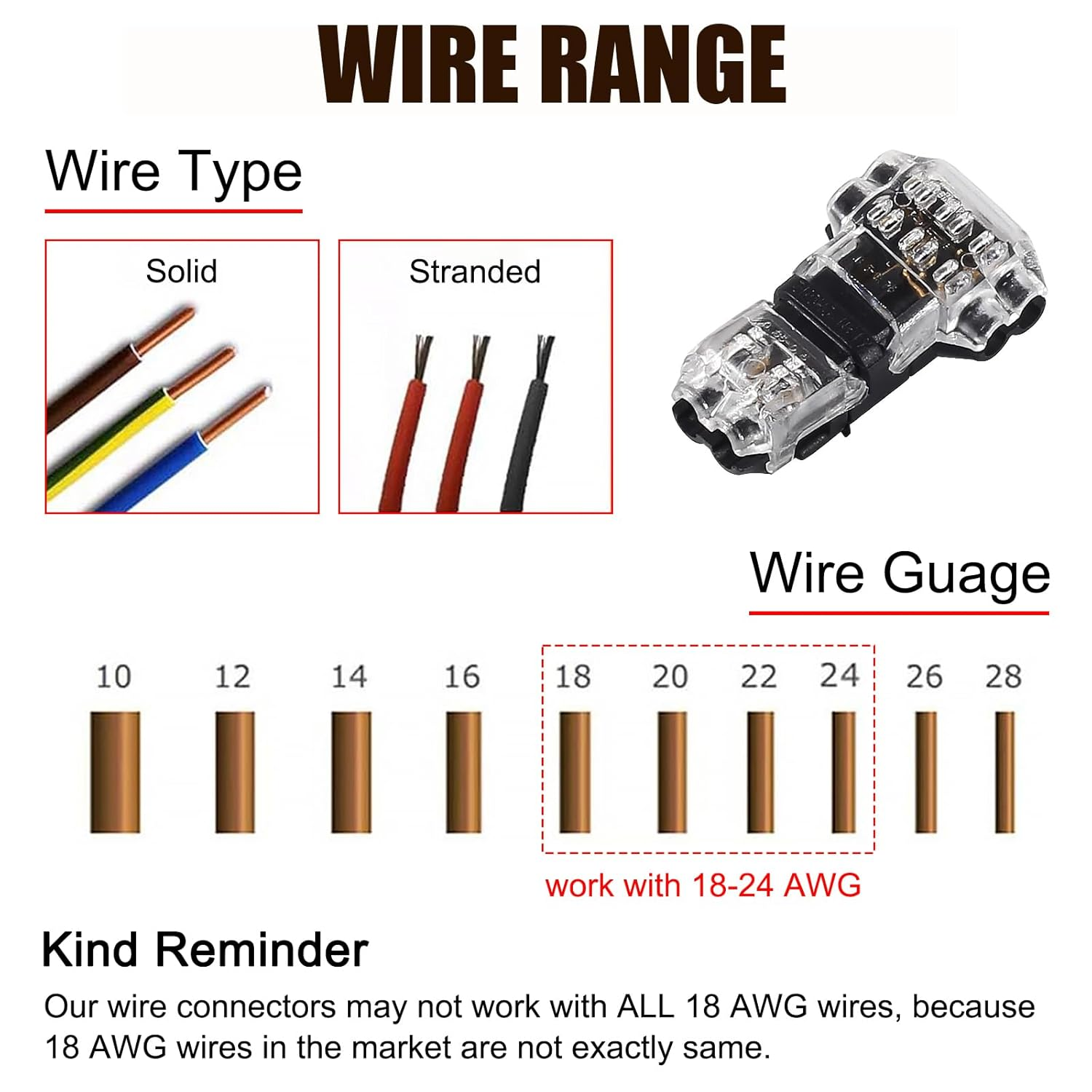 DIANN 10Pcs Low Voltage Wire Splice Connectors T Tap Quick Solderless Connector 2 Pin Rock Solid Connector for 20/22 AWG Cable for Automotive Vehicle Audio Video Lighting
