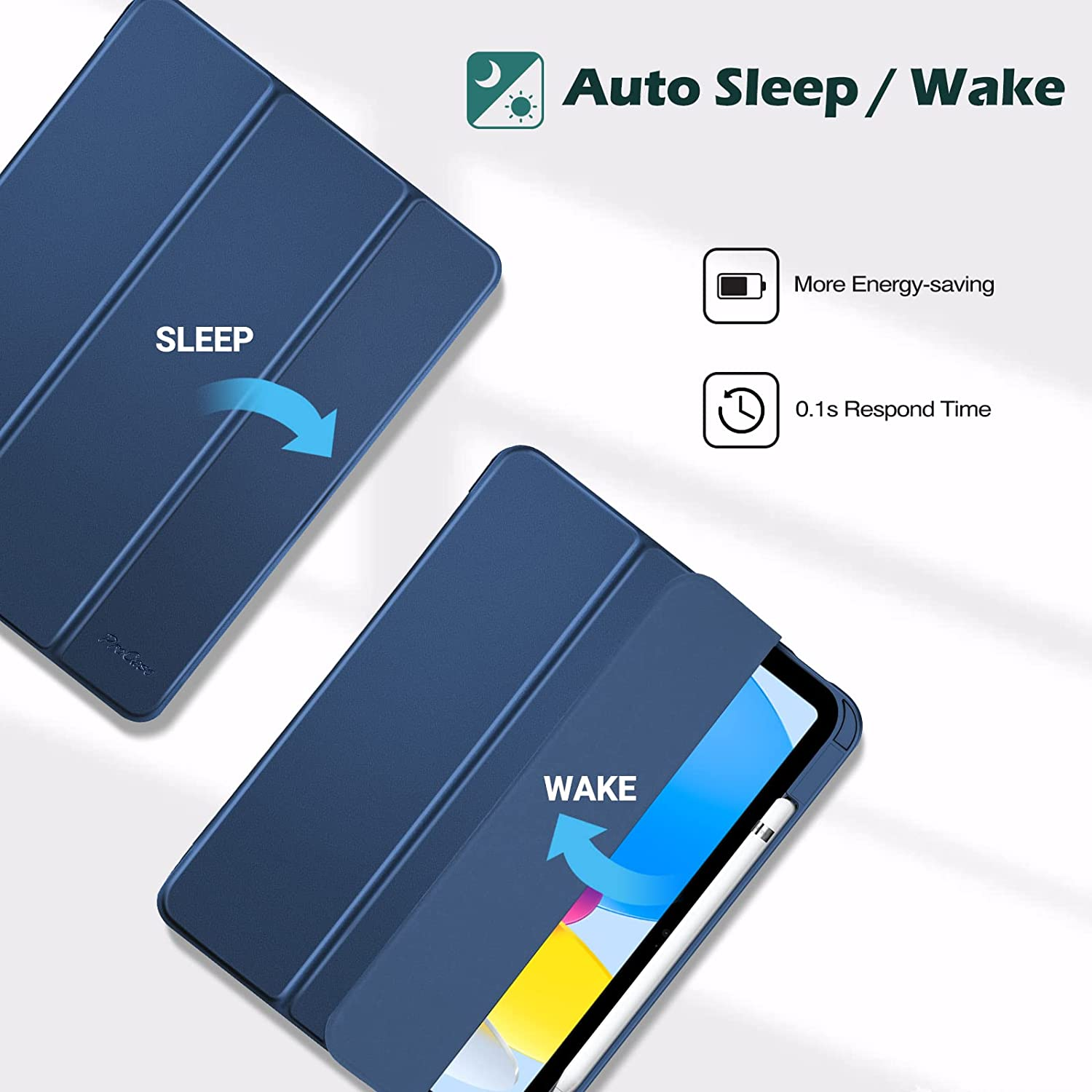 Procase for Ipad 11Th/10Th Gen Case with Pencil Holder, Clear Back Cover | for Ipad (A16) 11 Inch 2025/10.9 Inch 2022 | Hybrid Ipad 11 10 Case | Supports Auto Wake/Sleep | Navy - Allblack image number 3