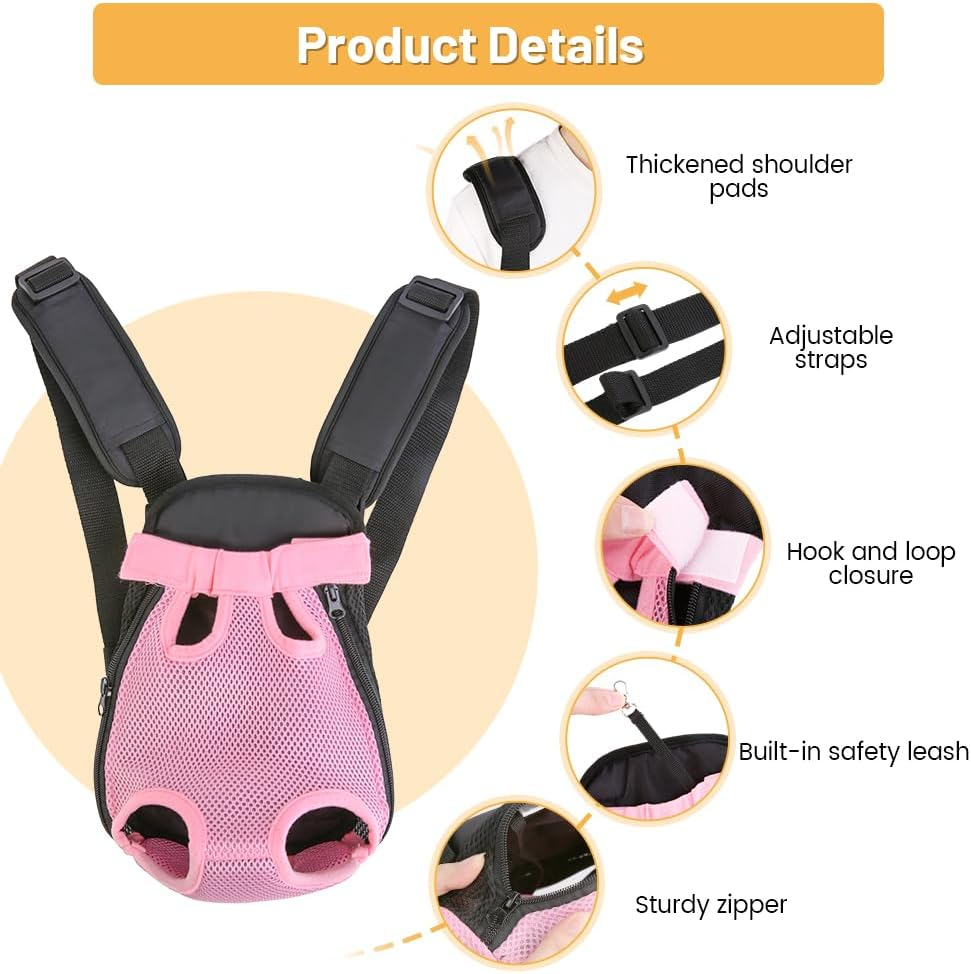 Inspack Dog Cat Backpack Carrier, Adjustable for Small Medium Dogs, Front Chest Pet Carriers, Puppy Sling, Holder Papoose for Cat Body【Small Size】 image number 2