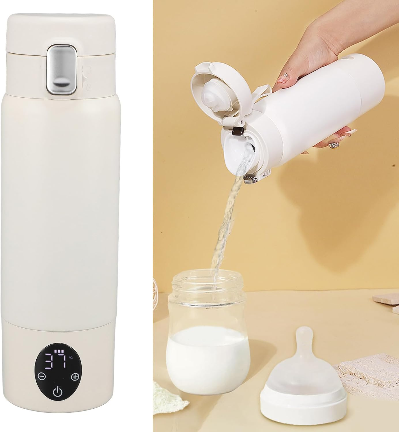 Portable Bottle Warmer for Travel, 300ML Capacity Portable Milk Warmer for Baby, 37 to 50℃ Adjustable, for Breast Milk Formula image number 4