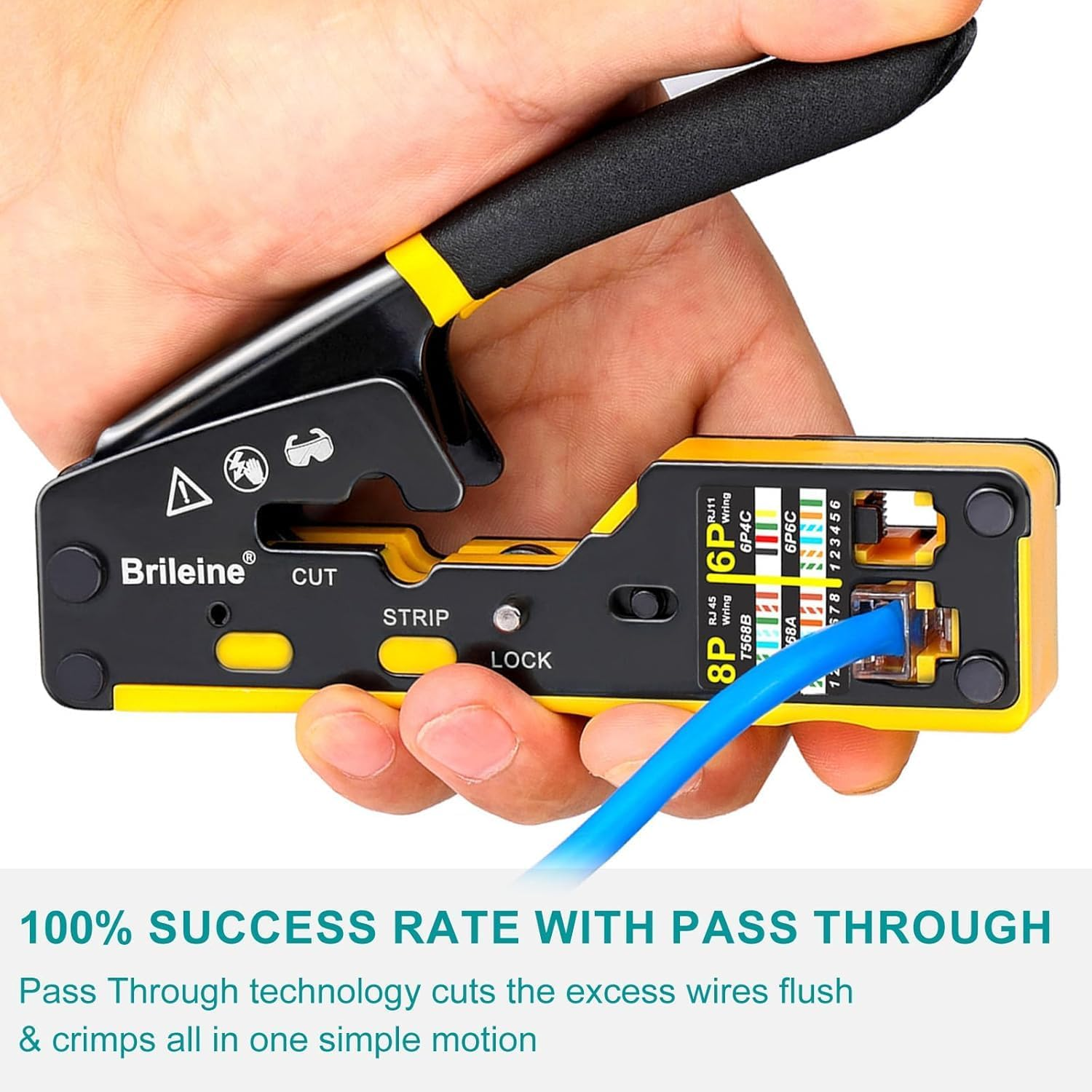 RJ45 Crimp Tool Pass through Ethernet Crimper for RJ45 Connectors / Cat6 Cat6A Cat5 Cat5E Connector Ethernet Crimpe Tool Kit with Mini Cable Stripper image number 2