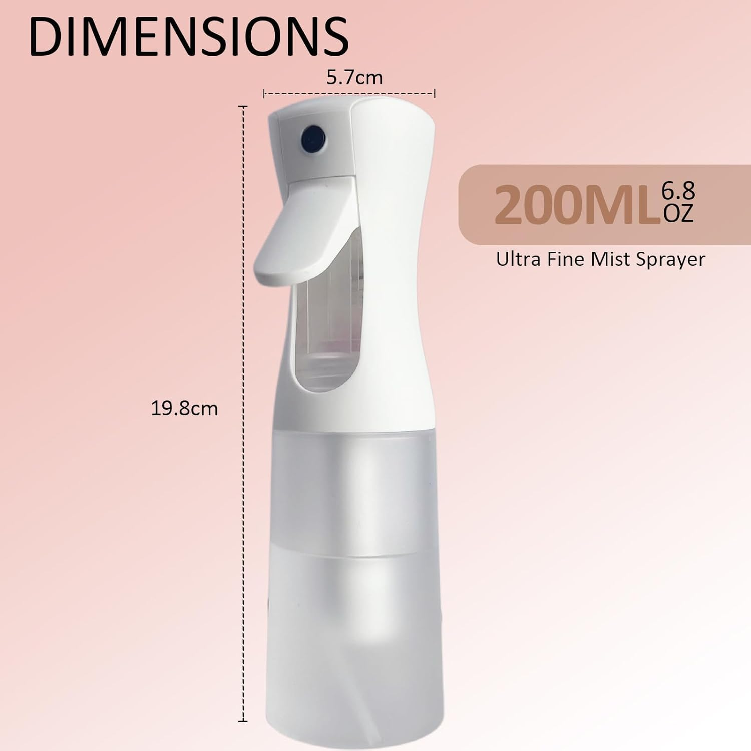 Continuous Spray Bottles - Ultra Fine Mist Sprayer Water Spray Bottle for Hair Mister Spray Bottle | Hair Spray Bottles for Hairstyling, Cleaning, Plants, Salons 200 ML (Matte White) image number 1