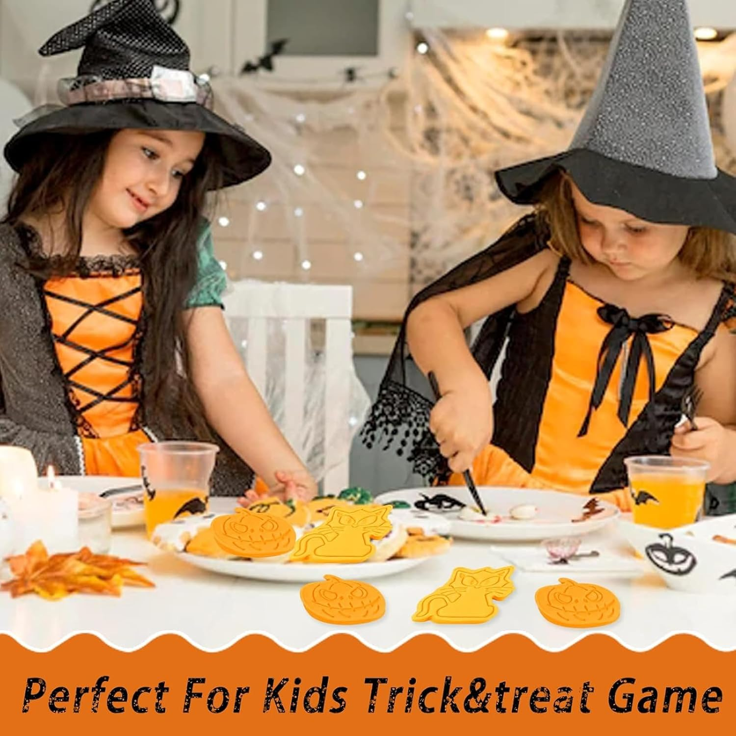 108Pcs Halloween Cookie Cutters Set, Including 8Pcs Biscuit Cutters and 100Pcs Clear Cookie Bags, Fun Baking Molding Cookie Baking Mould Plastic 3D Cookie Stamps Embossing Cutters for Biscuit - Pattern E image number 6