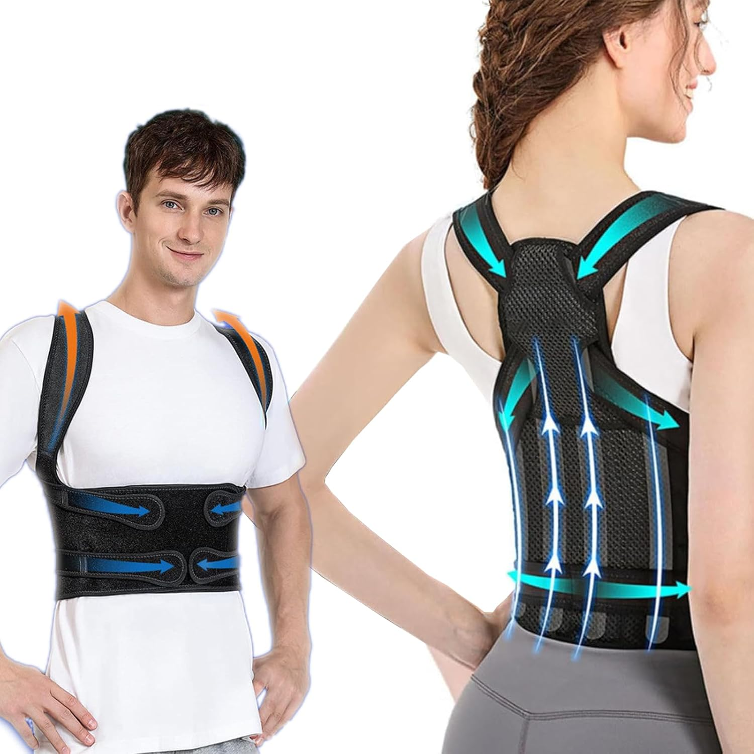 Back Brace Posture Corrector for Women and Men, Shoulder Straightener, Adjustable Full Back Support, Upper and Lower Back Pain Relief - Scoliosis, Hunchback, Hump, Thoracic, Spine Corrector (M) image number 6
