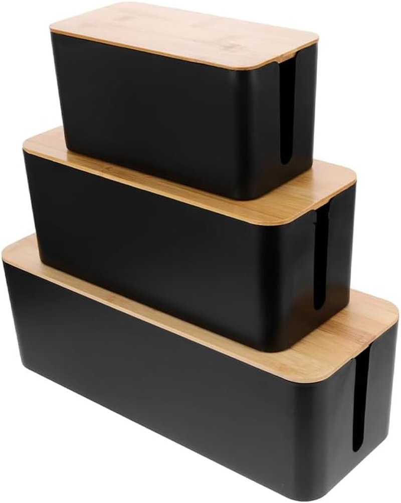 Betterlifewj 3-Pack (One Large, One Medium, One Small) Cable Organizer Boxes with Bamboo Lids, Suitable for Home and Office Use. image number 1