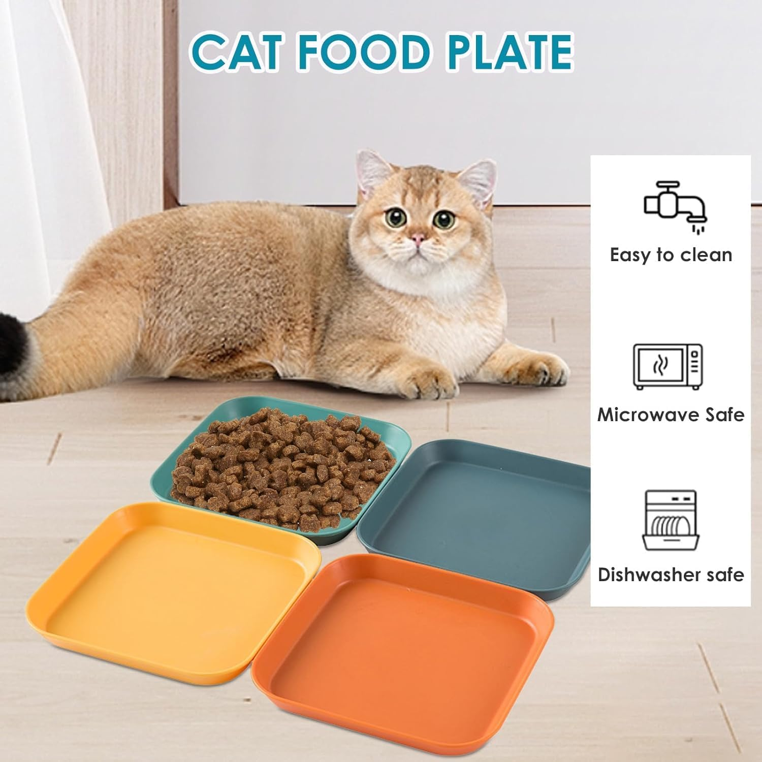 Square Shallow Cat Food Dish Cat Bowl,6Pcs Square Shallow Wide Cat Wet Food Flat Bowl image number 2