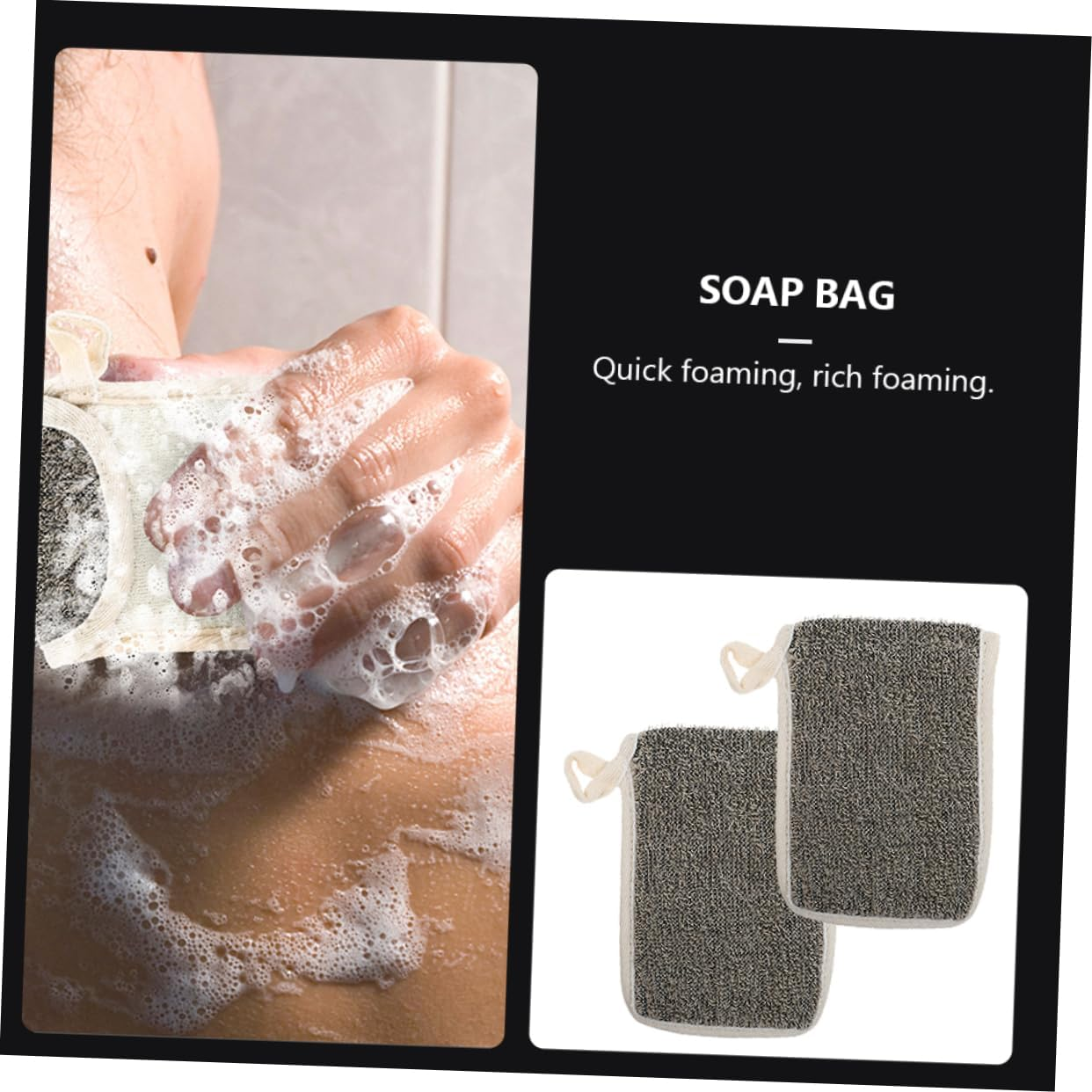 Minkissy 2Pcs Black Linen Soap Soap Foaming Soap Exfoliating Pouch Soap Scrubber Soap Pouch Soap Soap Saver Net Soap Pouch the Flax Exfoliating Soap image number 2