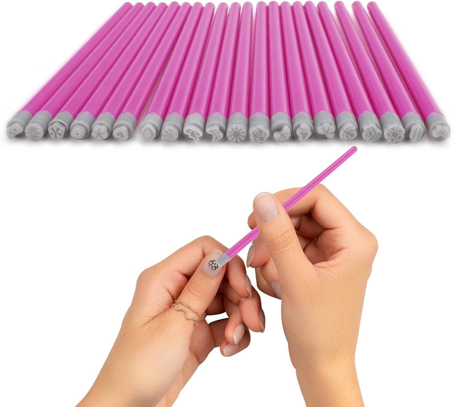 20 Pieces Nail Art Stamp Pen Set with Different Patterns, Craft Nail Stamping Pen for Women Manicures, Butterfly Flower Rose Design Stamp Pencil Stamper Tools Kit for Home Salon DIY image number 6
