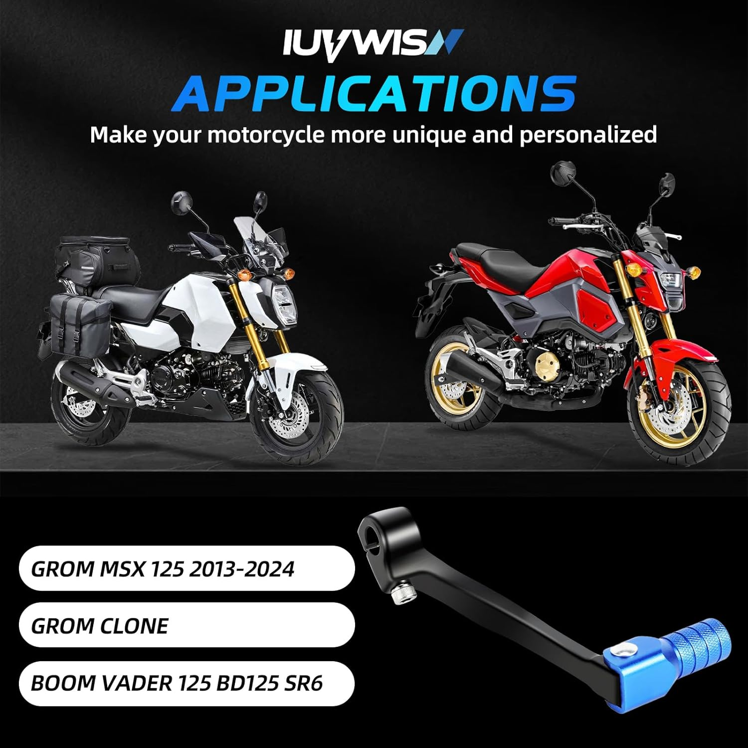 IUVWISN Motorcycle Folding Gear Shifter Shift Lever CNC for Grom MSX 125 2013-2024 Grom Clone Boom Vader 125 BD125 SR6 Blue image number 1