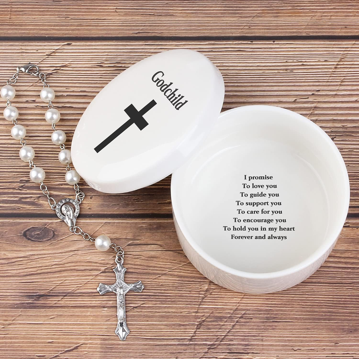 Baby Baptism/Dedication/Christening Keepsake Baptism Gift for Boy Girl from Godparents, Precious Moments Girl Boy with Praying Cross, Godchild, Baptism, Baby Shower, Godchild Christmas from Godmother image number 1