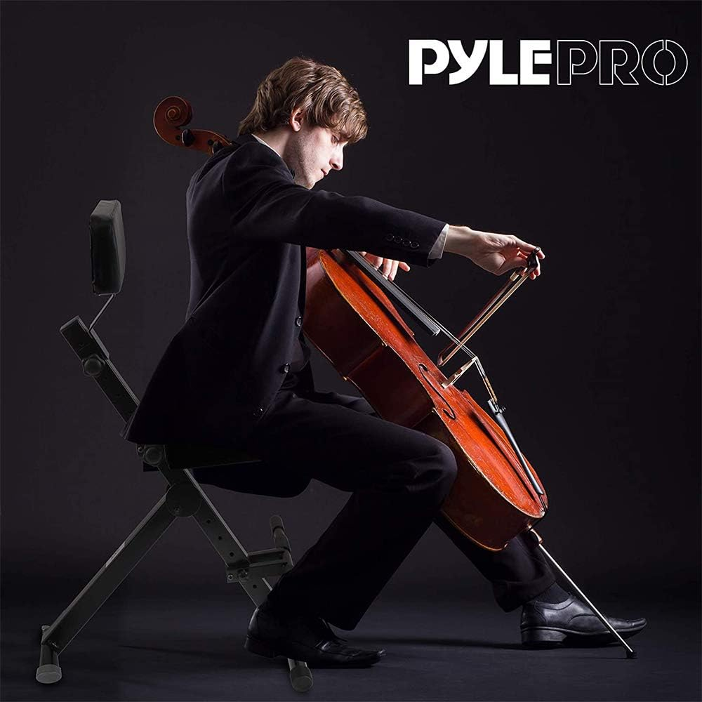 Portable Adjustable Musician Performer Stool - Folding Musicians Performance Chair, Drum Guitarist Keyboard Throne W/ Adjustable Padded Cushion Seat and Back, Foot Rest - Pyle PKST70 image number 6
