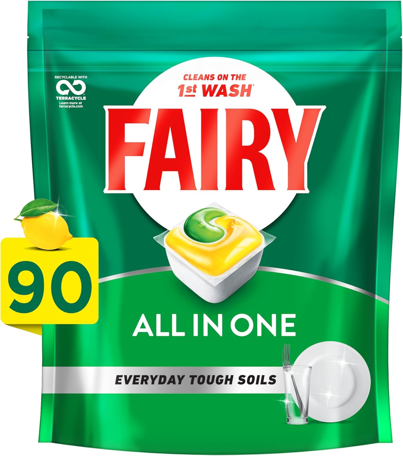 Fairy All in One Lemon Dishwasher Tablets 90 Pack image number 6