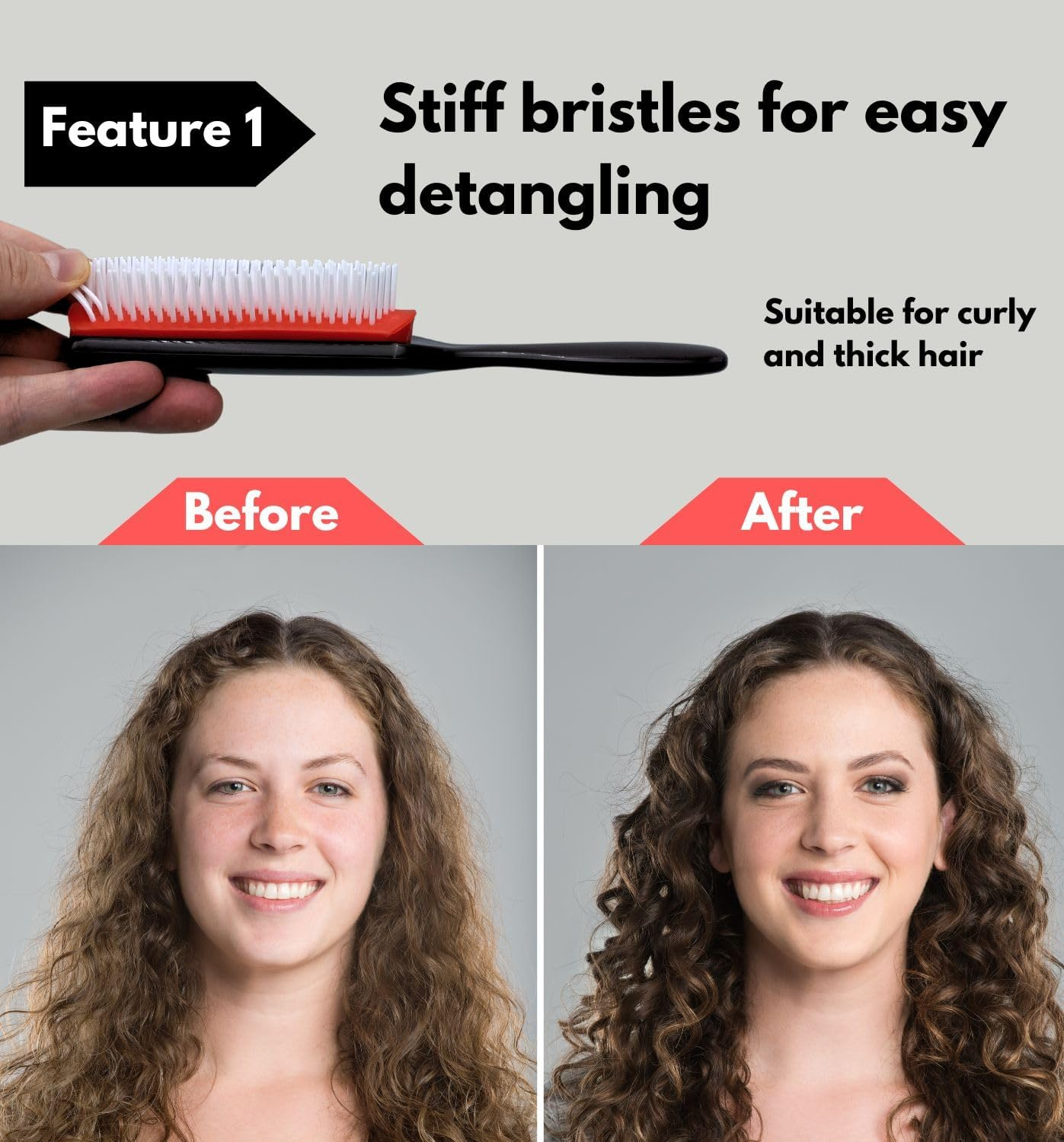 MDSTYLE Hair Brush for Curly, Thick, Wavy and Coily Hair - Curl Defining, Detangling, Styling, Blowdrying, Shaping - 9 Row Detangler Brush for Women and Men - Dry or Wet (Black Small 1Pc) - Black Regular 1Pc image number 3