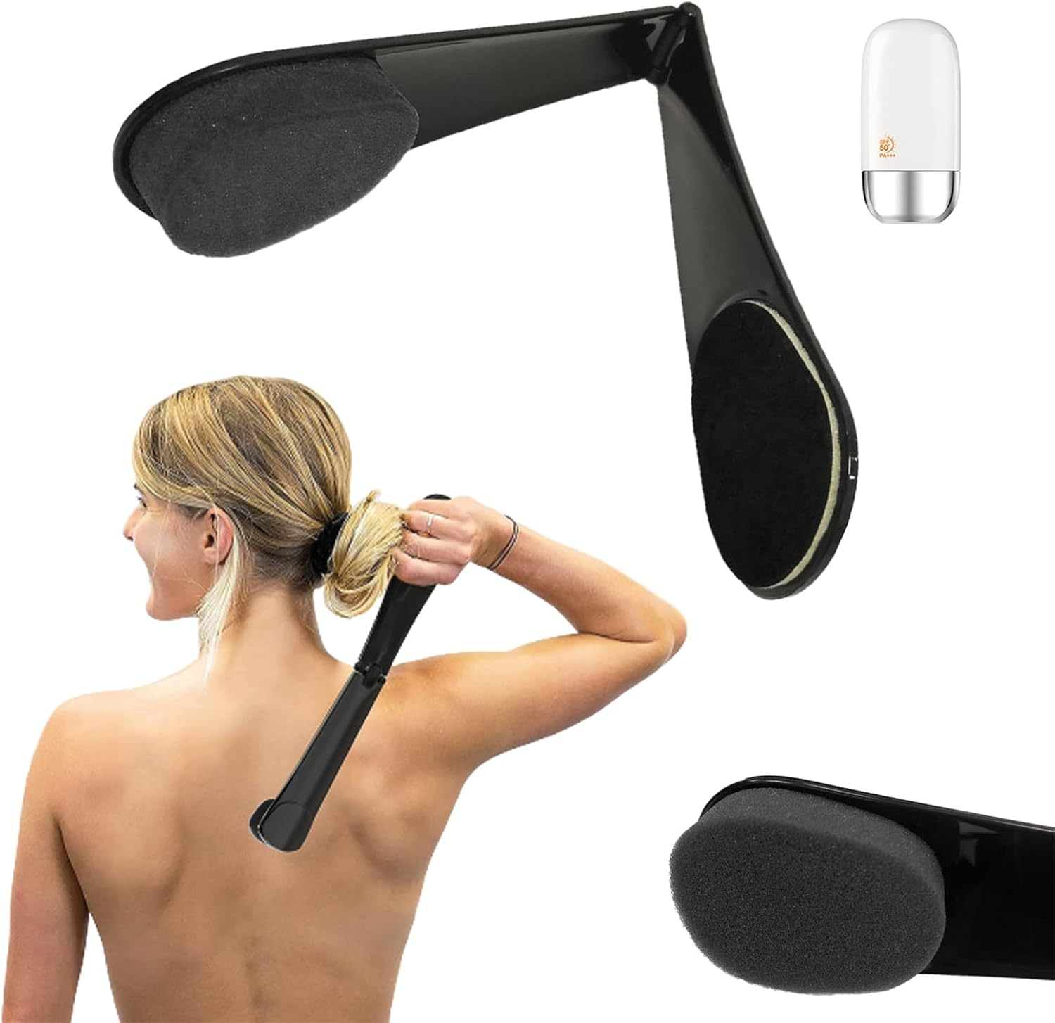 Self-Tanners, Back Applicator Long Handle Lotion Applicator for Back Portable Travel Self Sunscreen Applicator with Long Reach Folding Handle for Elderly, Women (Black) image number 2