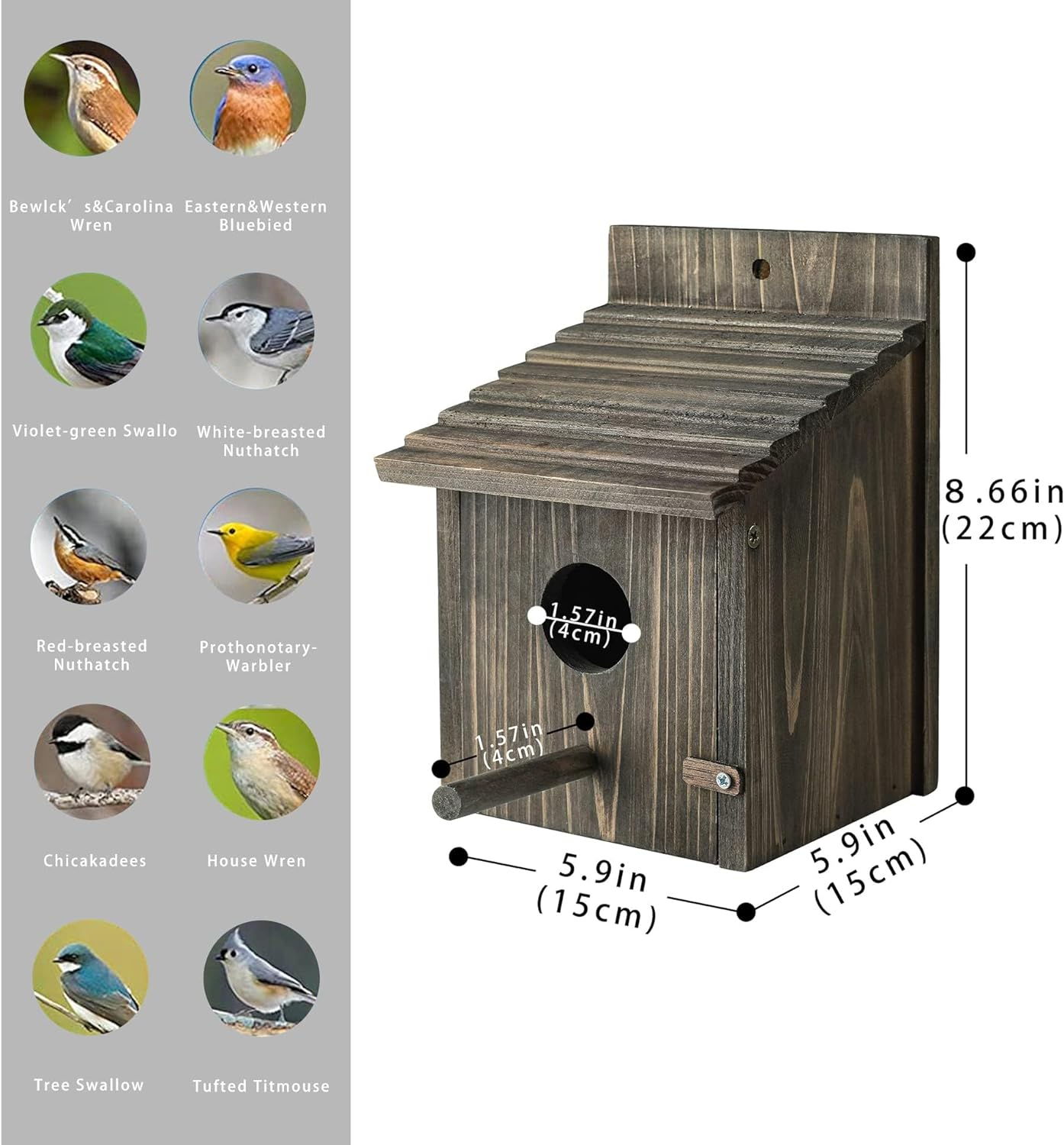 Wood Bird Houses for Outside, with Pole Wooden Bird House, Bird Houses for outside Clearance, Garden Country Cottages (Black) - White image number 5