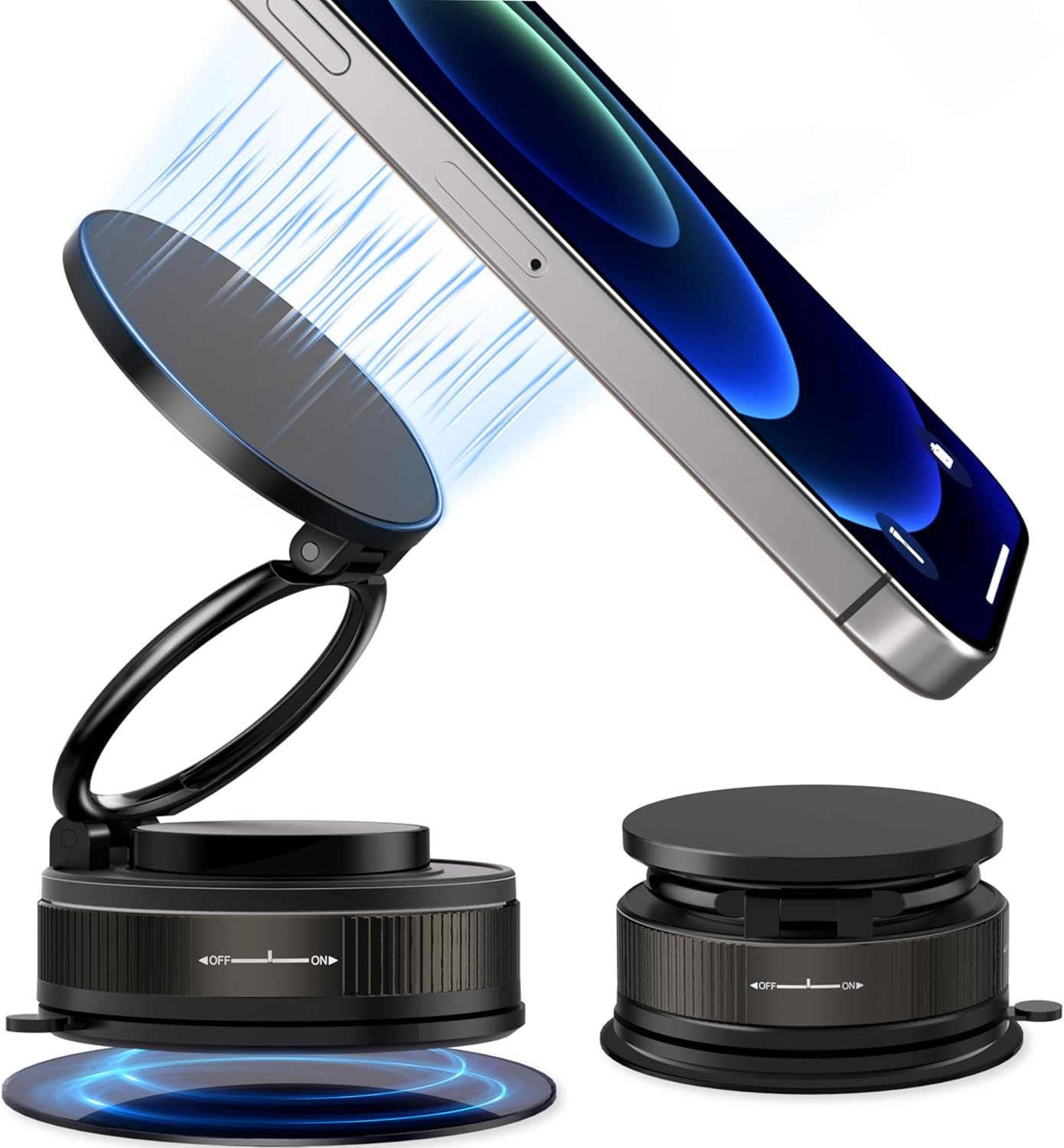 Guanjunteam 2025 Car Phone Holder, 24 N55 Magnets & Vacuum Suction, 360&deg; Adjustable One-Handed Operation, Fits Iphone 16/15/14/13/12, Google Pixel, All Car Accessories (Black) (N55) image number 1