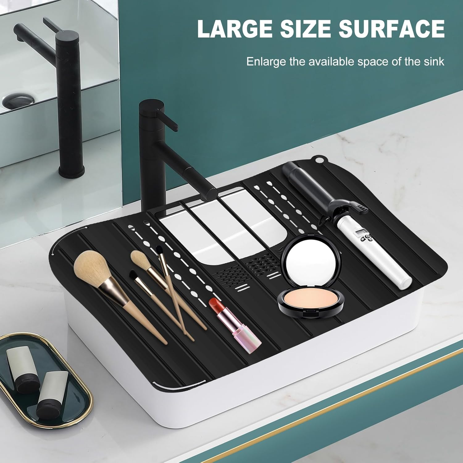 Black Silicone Sink Cover - Foldable, Heat Resistant, Space Saver for Bathroom Counter image number 3