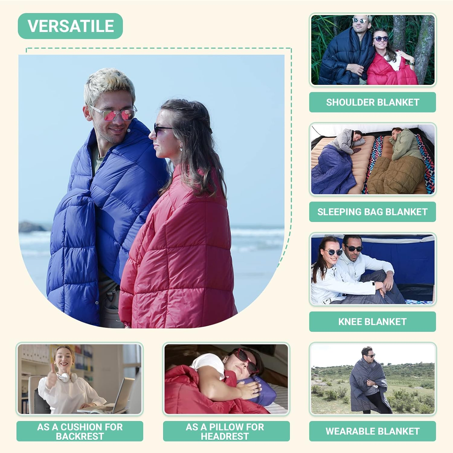 Kingcamp down Camping Blanket - Packable Lightweight Travel Blanket for Cold Weather Backpacking, Compact & Water Resistant & Warm Airplane Quilt 69X53 Red image number 2