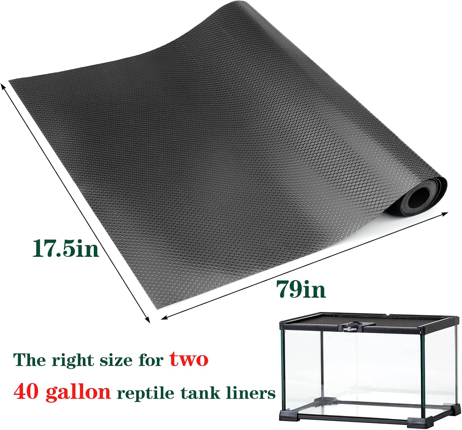 Bearded Dragon Tank Accessories, Reptile Terrarium Carpet Substrate for Leopard Gecko, Lizard, Iguana, Snake, Tortoise, Non-Adhesive Reptile Habitat Bedding(Black 79Inch) image number 6