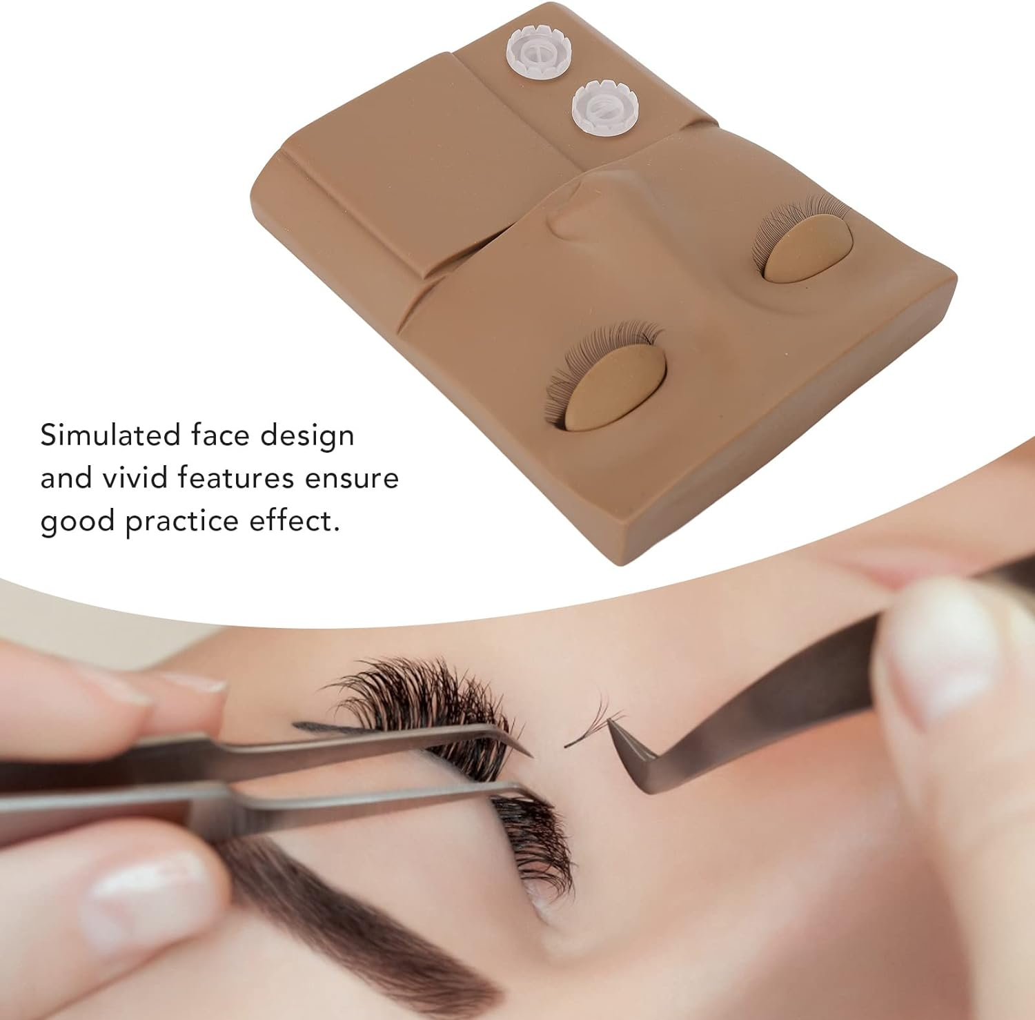 Lash Mannequin Head, 3 in 1 Eyelash Extension Mannequin Head with Lash Glue Rings Eyelash Extension Tray for Eyelid Eyelash Extension Practice Makeup Training, Soft Touch (Brown) - Brown image number 1