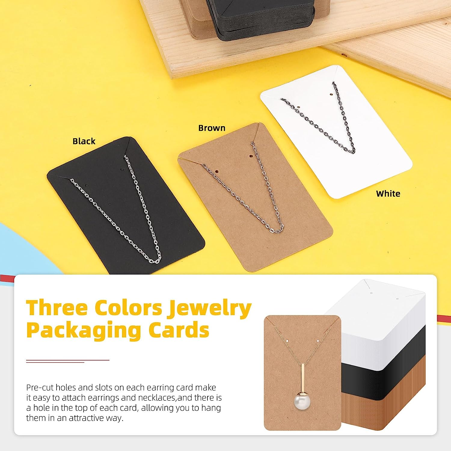 Hilitchi 550Pcs Square Earring Kit - 150Pcs 3.5"X2.4" Necklace Display Cards, 200Pcs Earring Backs, 200Pcs Self-Sealing Bags (Black/White/Brown) - White image number 6