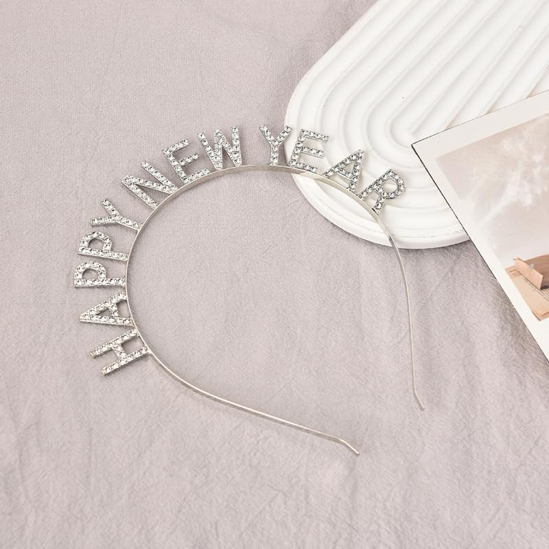 New Years Headband for Women Happy New Year Decorations 2024 Silver Rhinestone Headpiece for Girls New Year'S Eve Party Hats Holiday Headbands for Toddler Girl Hair Accessories for Womens Hair Band image number 2