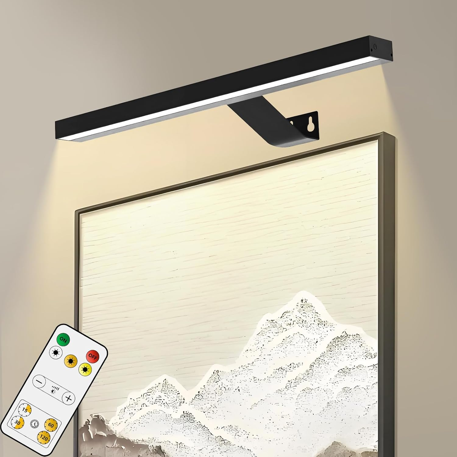 Picture Light Battery Operated, 16In Wireless Art Light Rechargeable, Cordless Display for Paintings with Remote, Timer, Dimmable Wall Sconce for Portraits, Frames, Gallery (Gold)