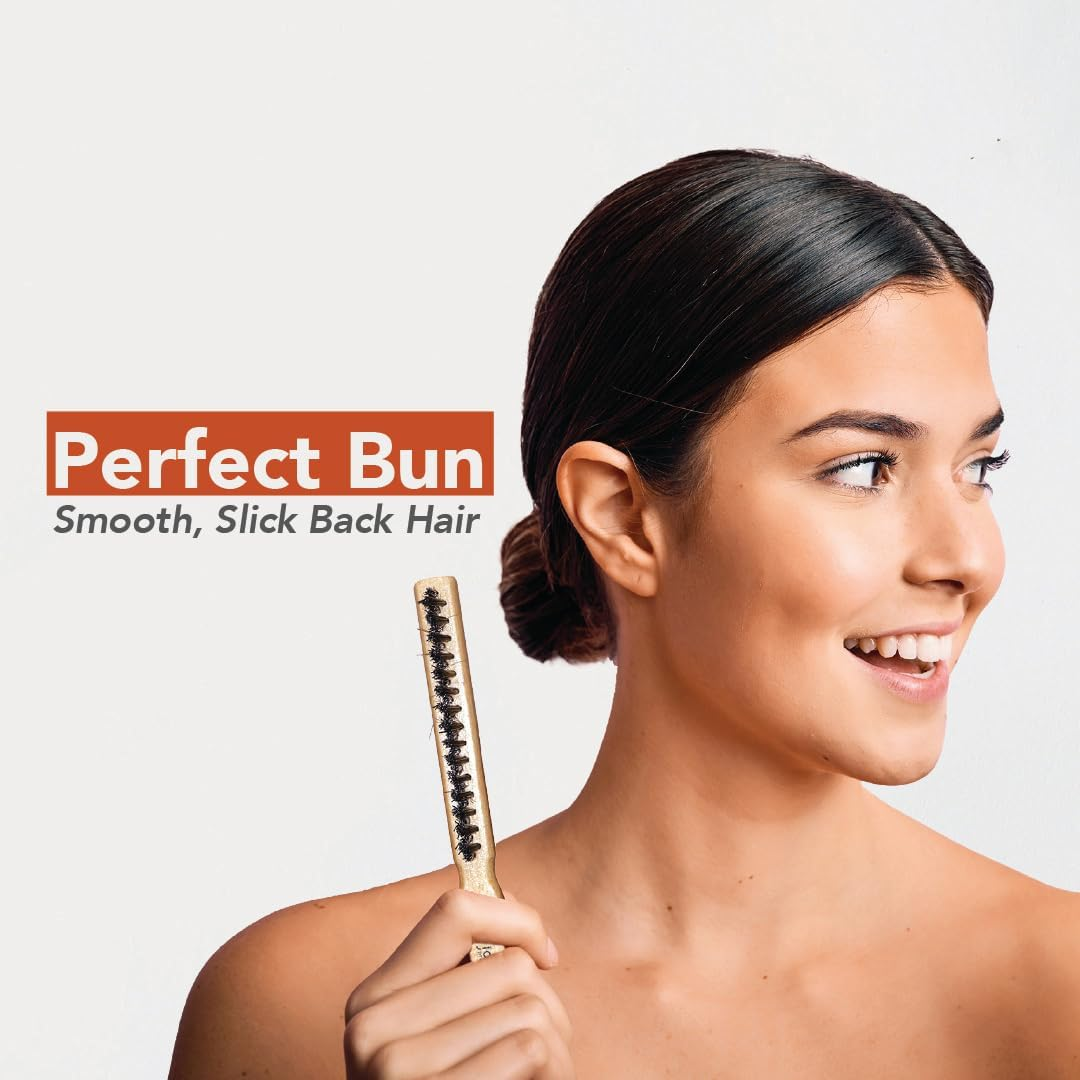 Teasing Brush,Bun Brush with Wooden Handle and Using for Hair Sectioning - Edge Control for Baby Hairs - Hairbrush for a Sleek and Smooth Hairstyles image number 5