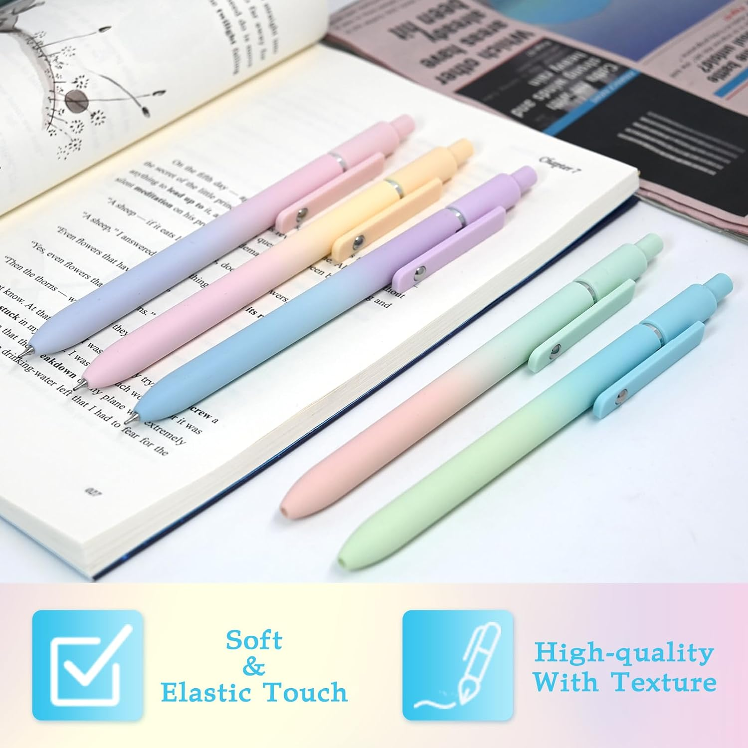 5 PCS Cute Gel Pens, Pastel Fine Point Pens, Aesthetic Ball Point Pens 0.5 Mm Black Ink, Pretty Smooth Writing Pens for Note Taking Journaling, Gifts for Women Girls Nurse School Office Supplies image number 5