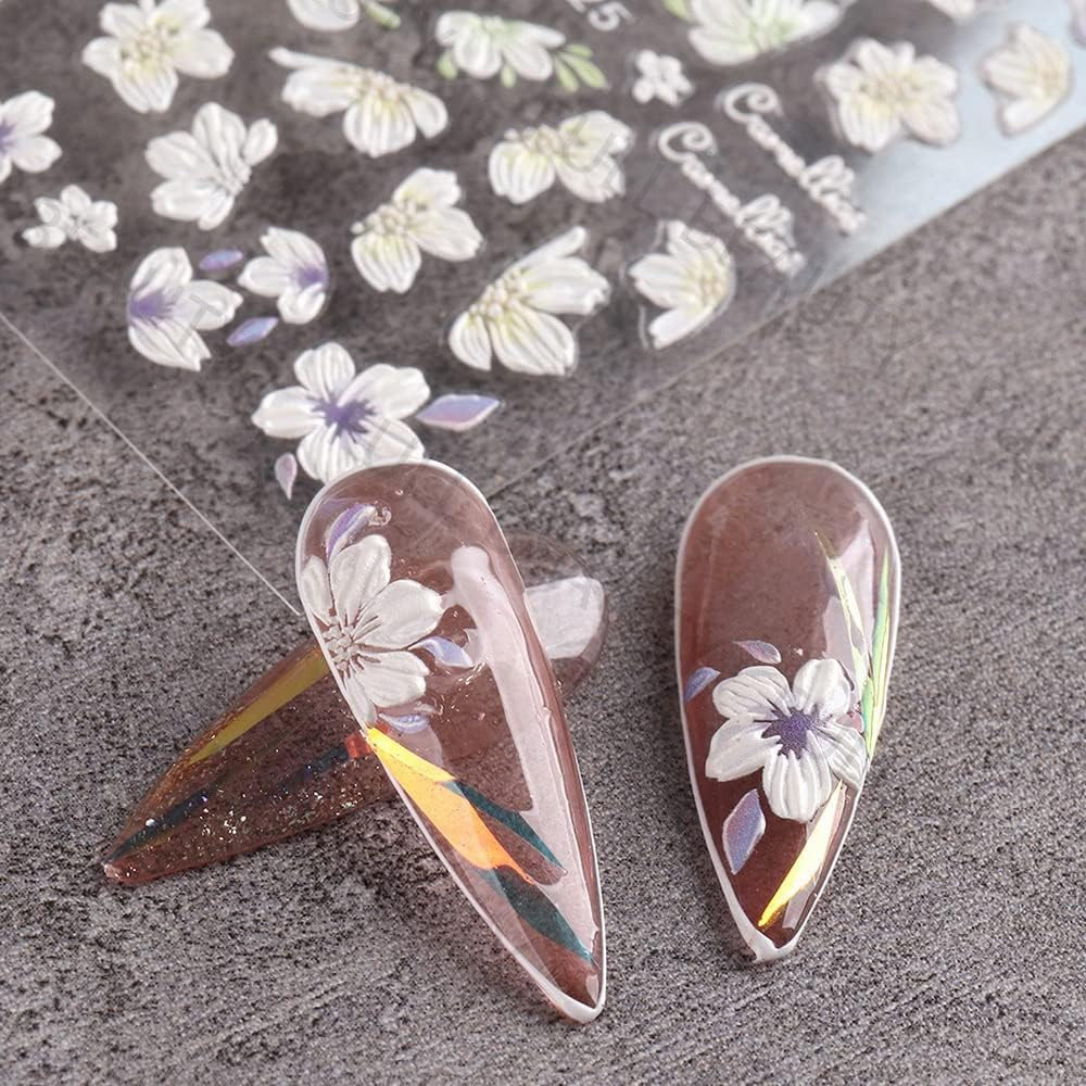 Woration Nail Art Decorations Accessories Supplies Stickers Self-Adhesive Nail Decals 5D Stereoscopic Embossed Flower Leaf Carving Design for Women Girls DIY Craft image number 1