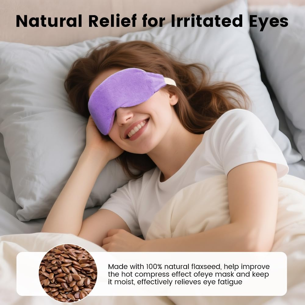 Microwave Moist Heated Eye Mask for Dry Eyes, Moist Eye Warm Compress for Dry Eye Therapy Mask with Flaxseed, Work with Relieve Dry Eyes, Blepharitis & Stye Eye Treatment (Purple)